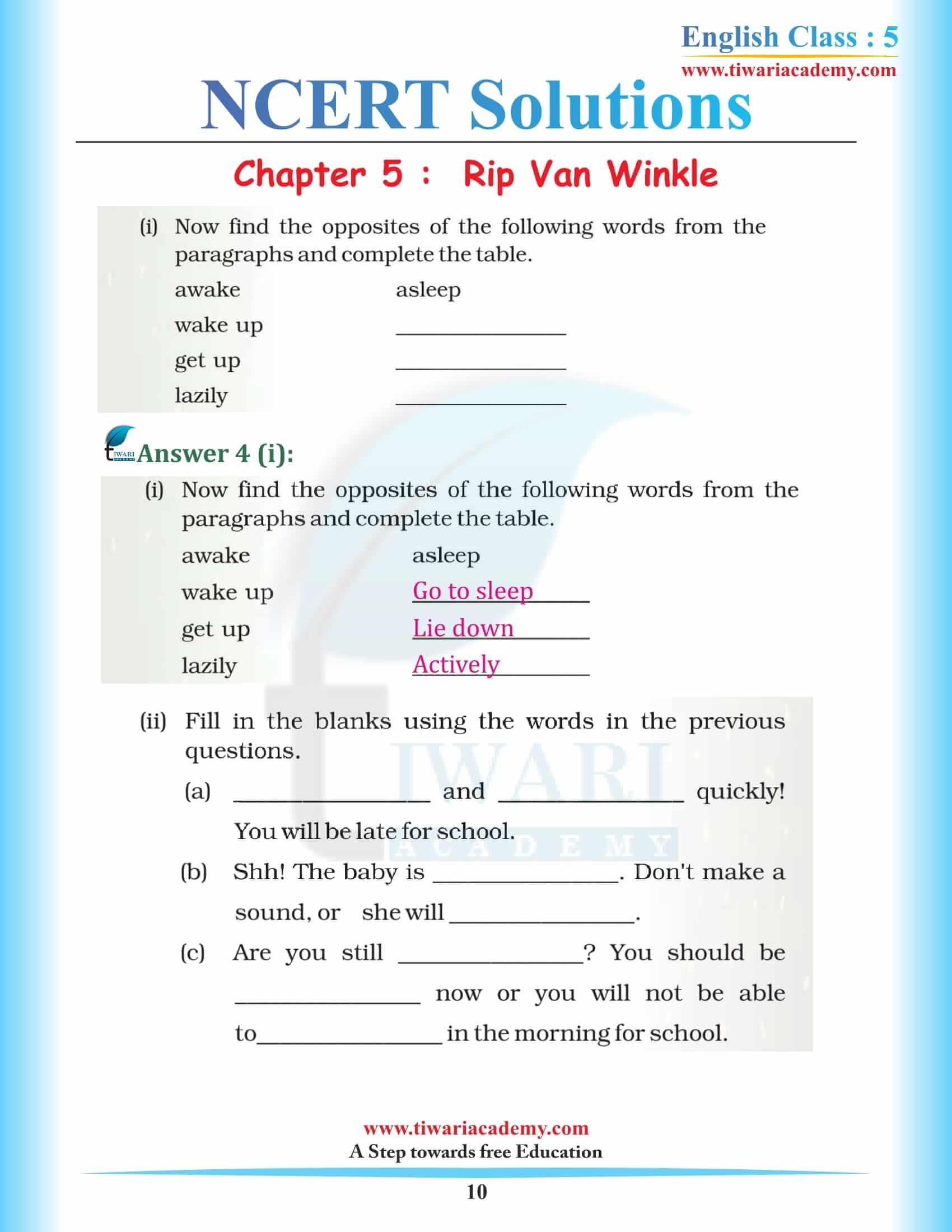 Class 5 English Chapter 5 Rip Van Winkle solutions