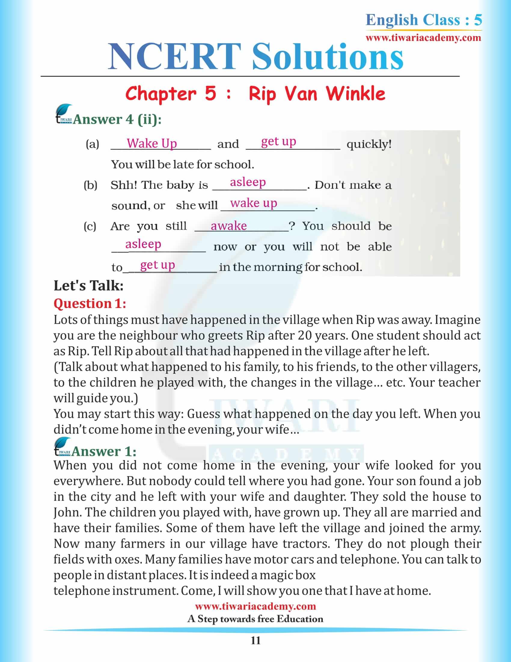 Class 5 English Chapter 5 Rip Van Winkle Answers free