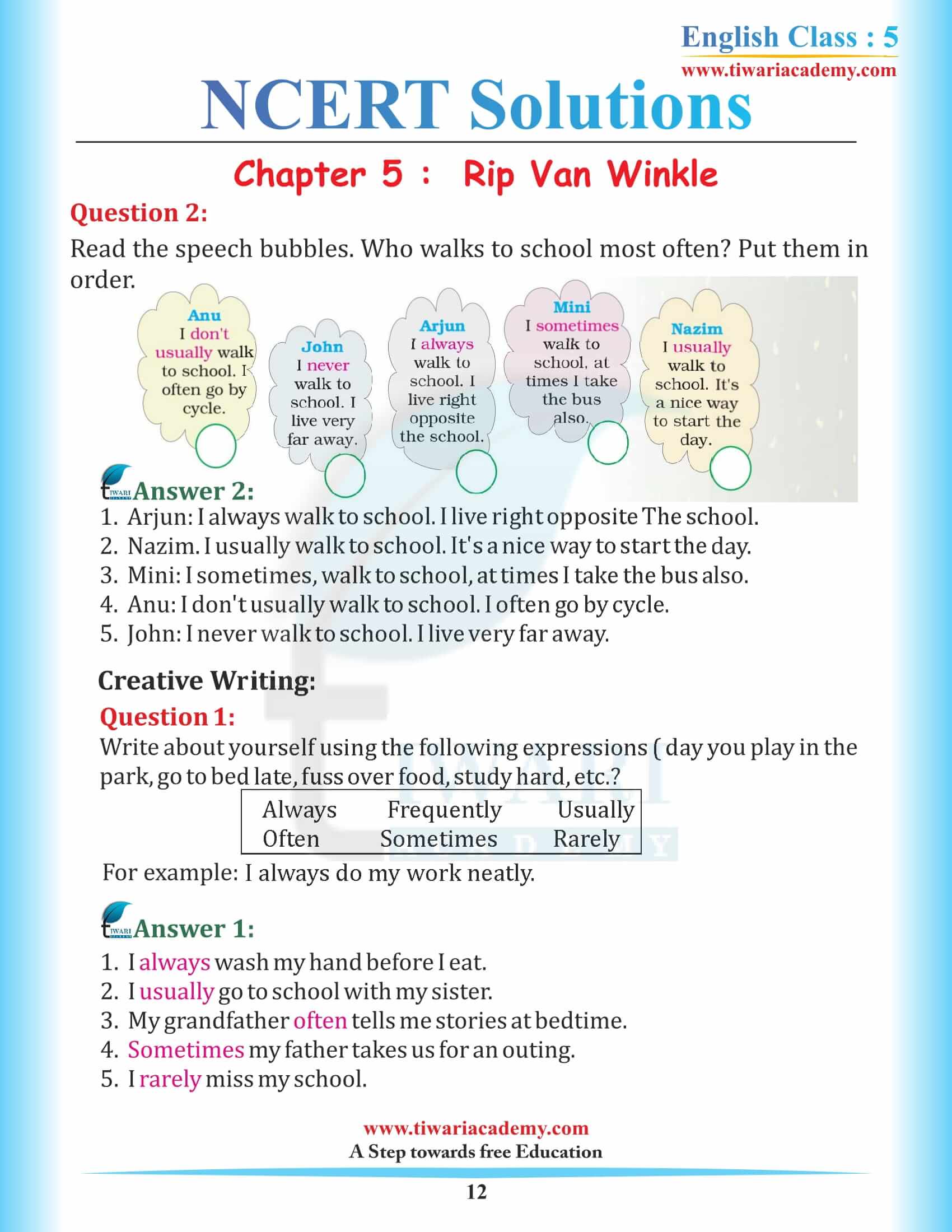 Class 5 English Chapter 5 Rip Van Winkle all question answers