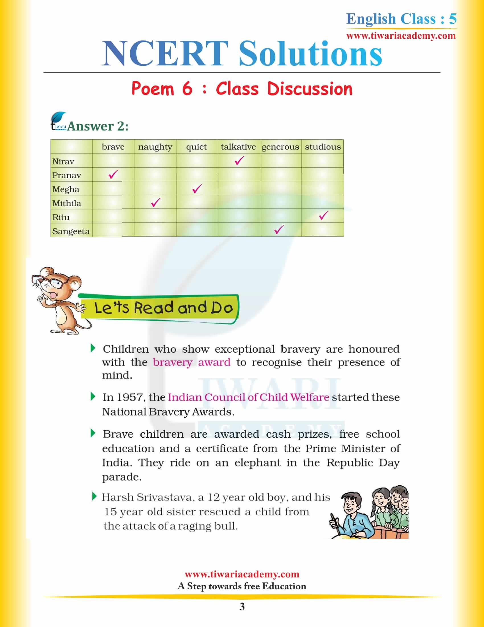 NCERT Solutions for Class 5 English Chapter 6 Class Discussion free download
