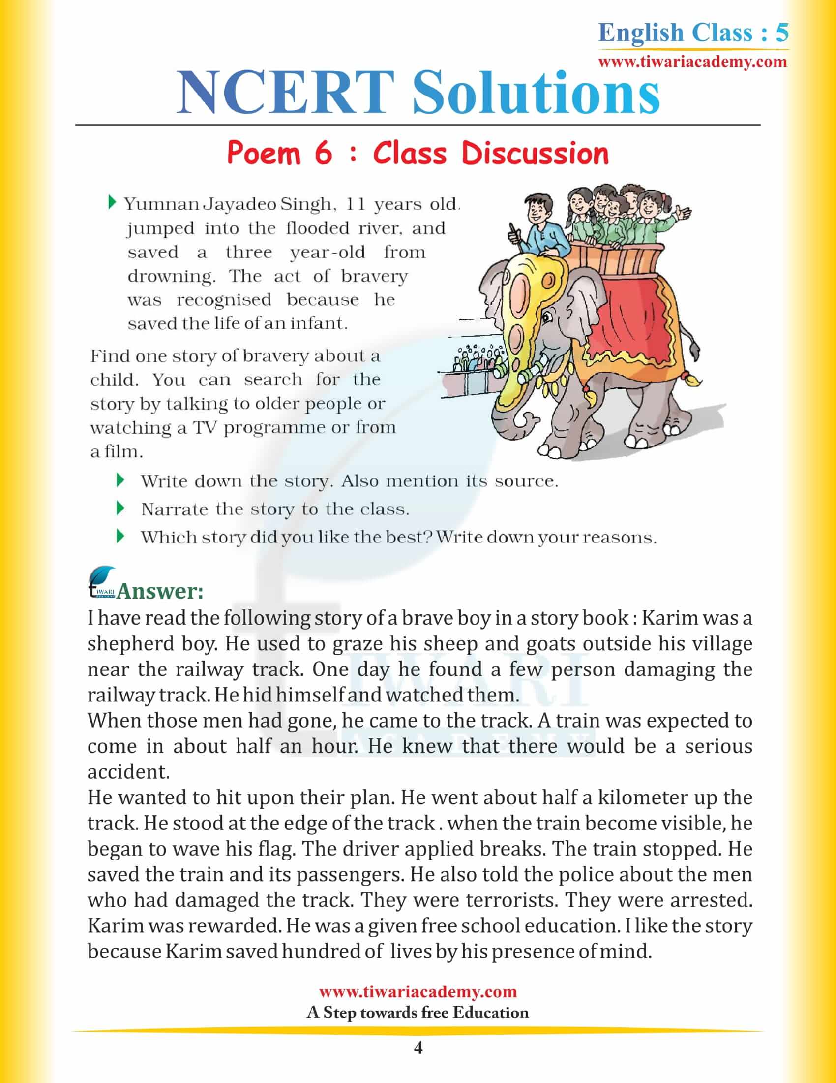 NCERT Solutions for Class 5 English Chapter 6 Class Discussion Question Answers