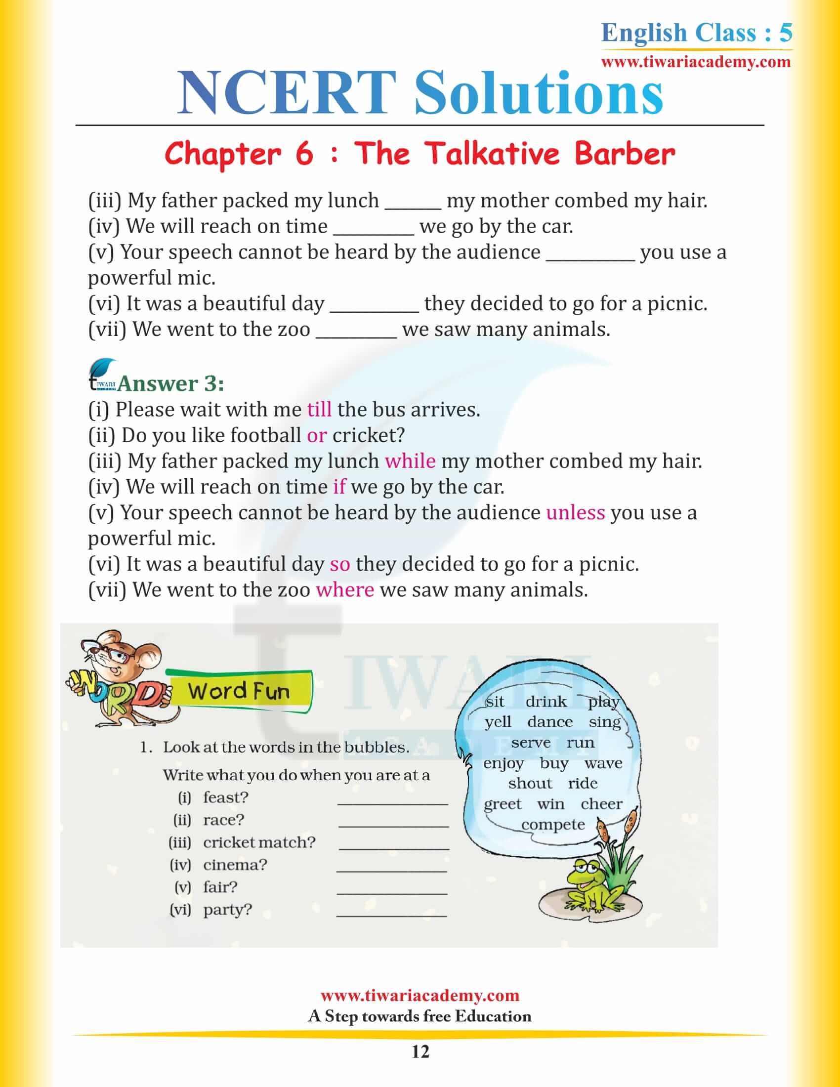 NCERT Solutions for Class 5 English Chapter 6 The Talkative Barber Hindi Medium