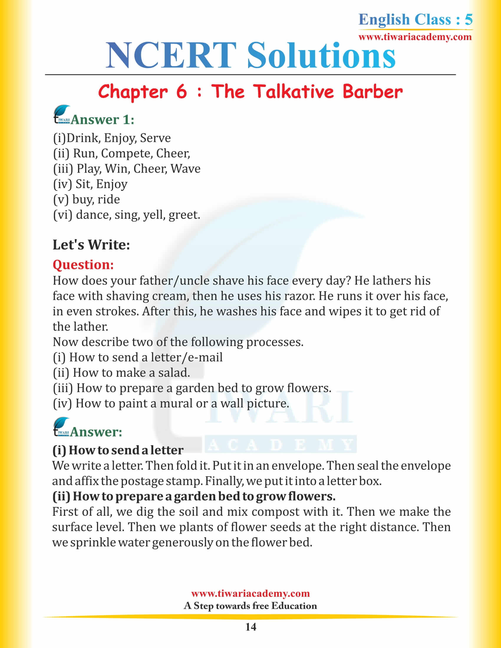 NCERT Solutions for Class 5 English Chapter 6