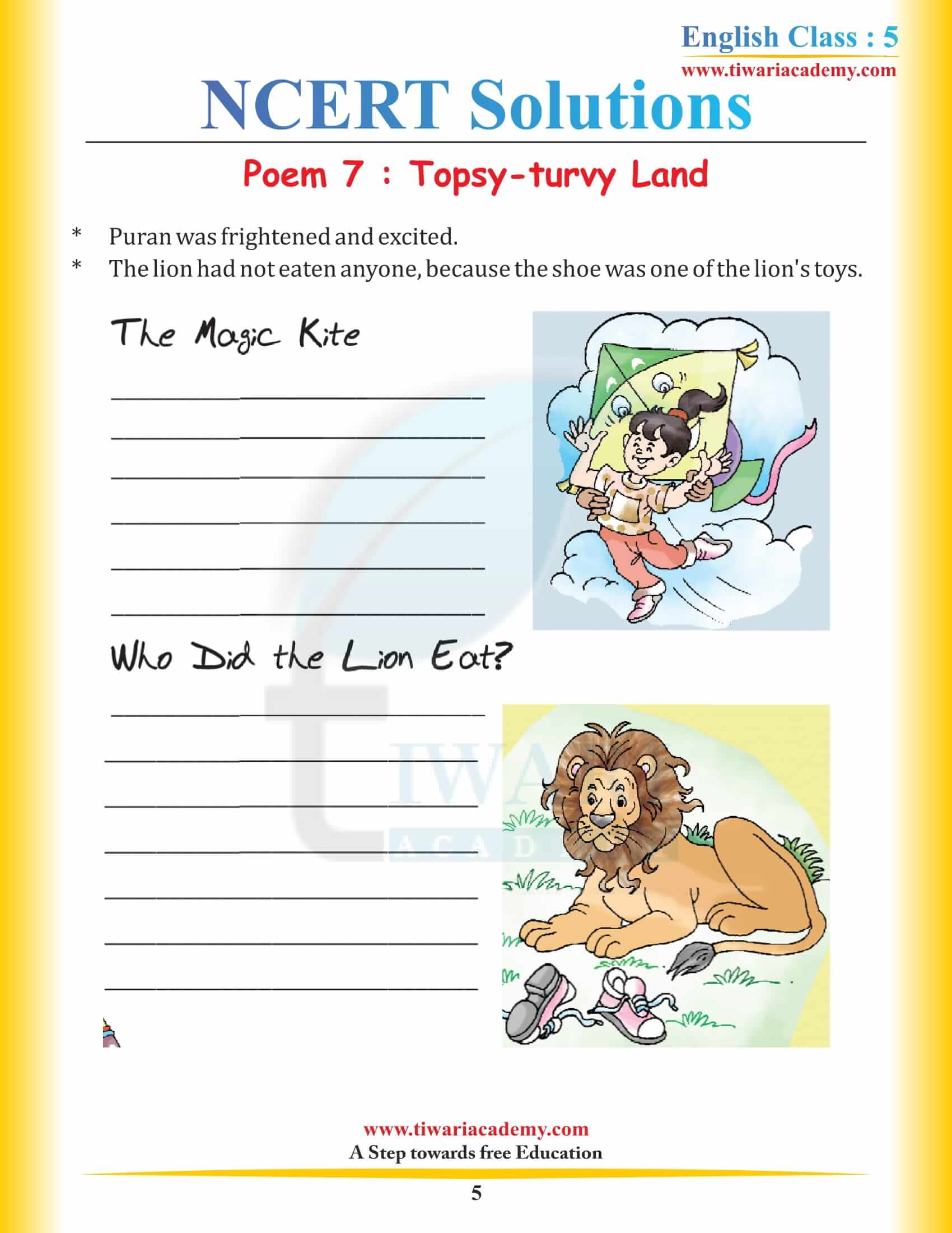 NCERT Solutions for Class 5 English Chapter 7 Topsy-turvy Land free download