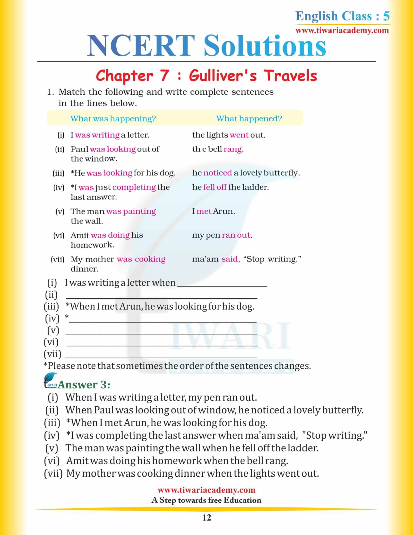 NCERT Solutions for Class 5 English Chapter 7 Gulliver’s Travels free download