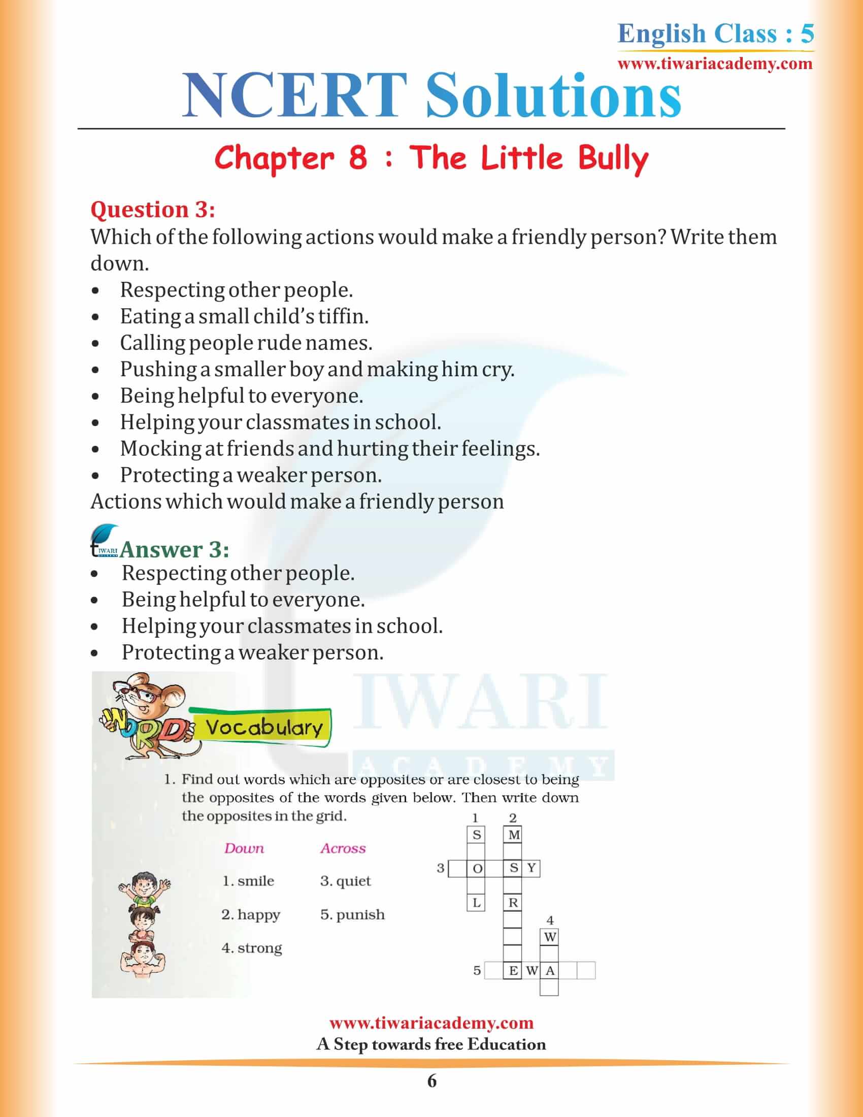 NCERT Solutions for Class 5 English Chapter 8 The Little Bully