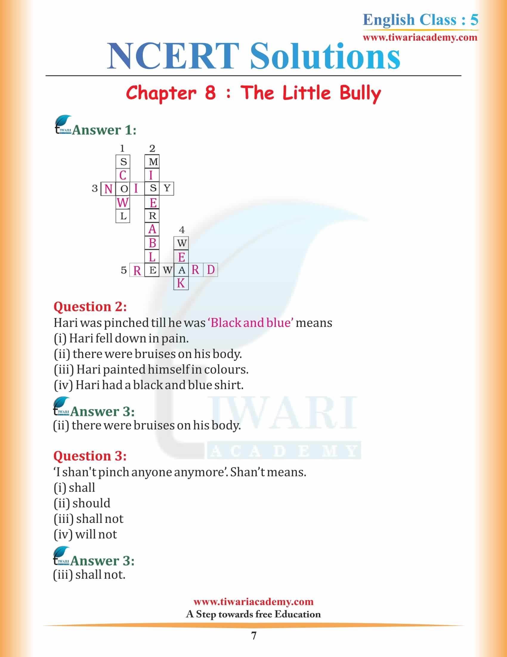 NCERT Solutions for Class 5 English Chapter 8 The Little Bully in Hindi