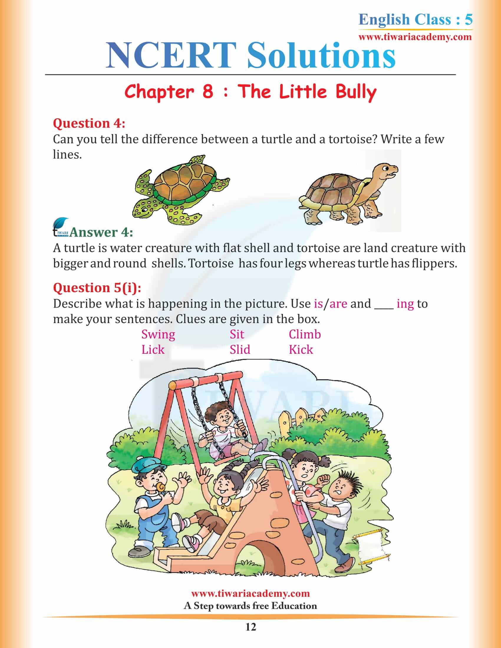 NCERT Solutions for Class 5 English Chapter 8 Nobodys Friend, The Little Bully (PDF)