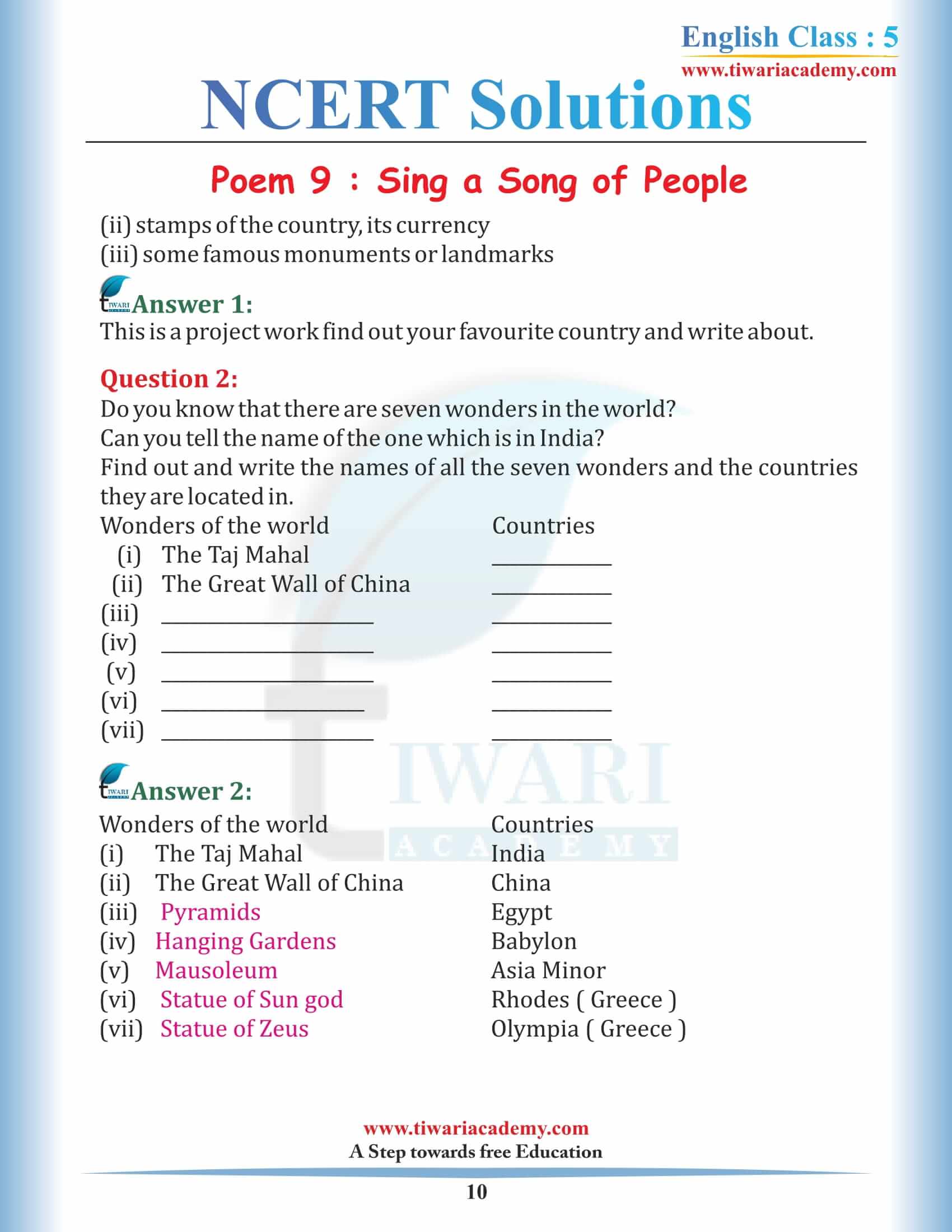 NCERT Solutions for Class 5 English Chapter 9 PDF