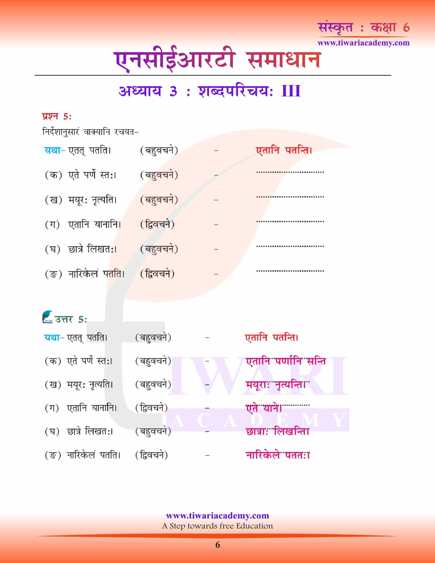 NCERT Solutions for Class 6 Sanskrit Chapter 3 answers