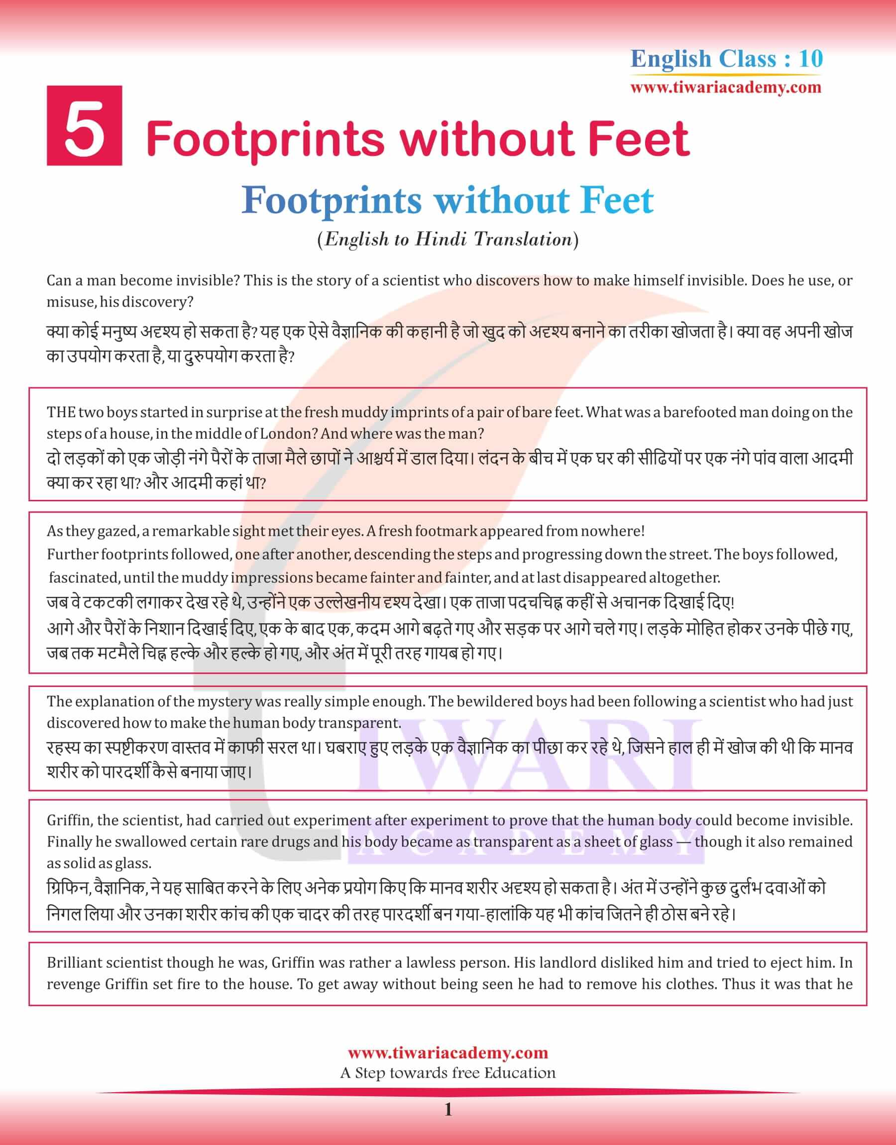 Class 10 English Supplementary Chapter 5 Footprints without Feet
