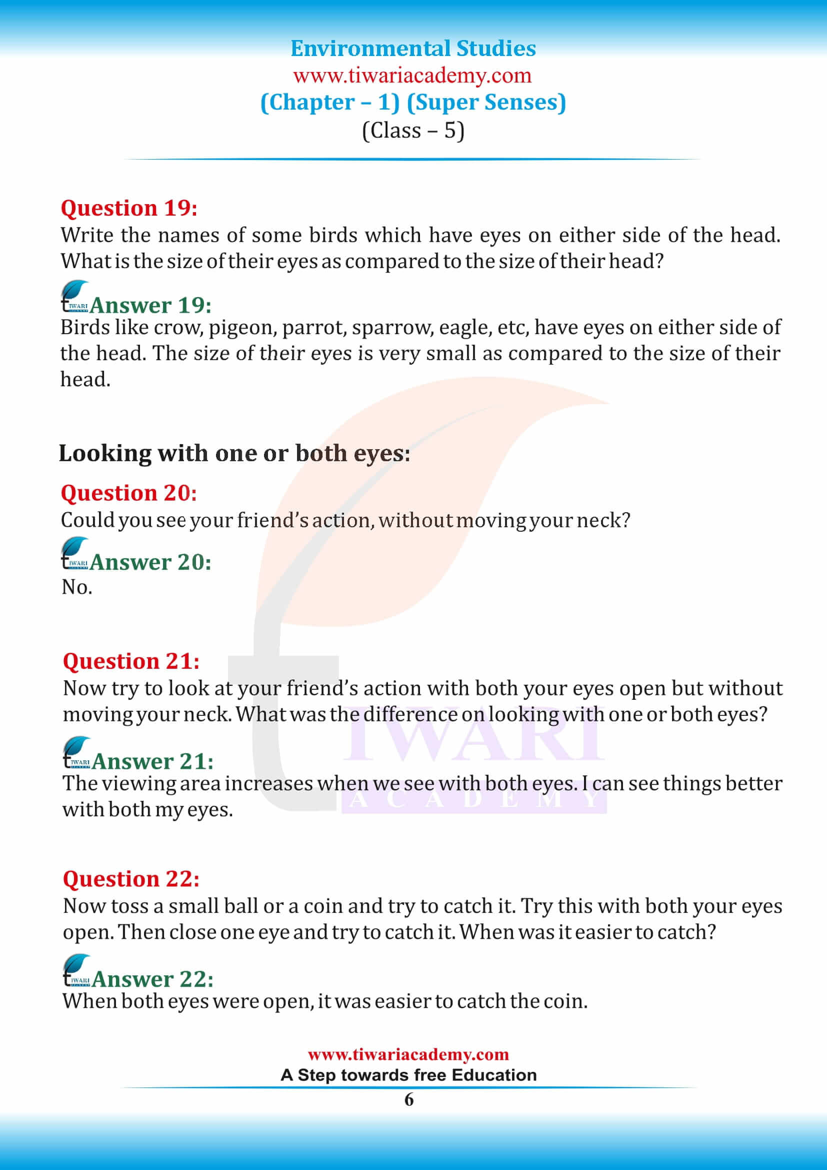 Class 5 EVS Chapter 1 Question answers