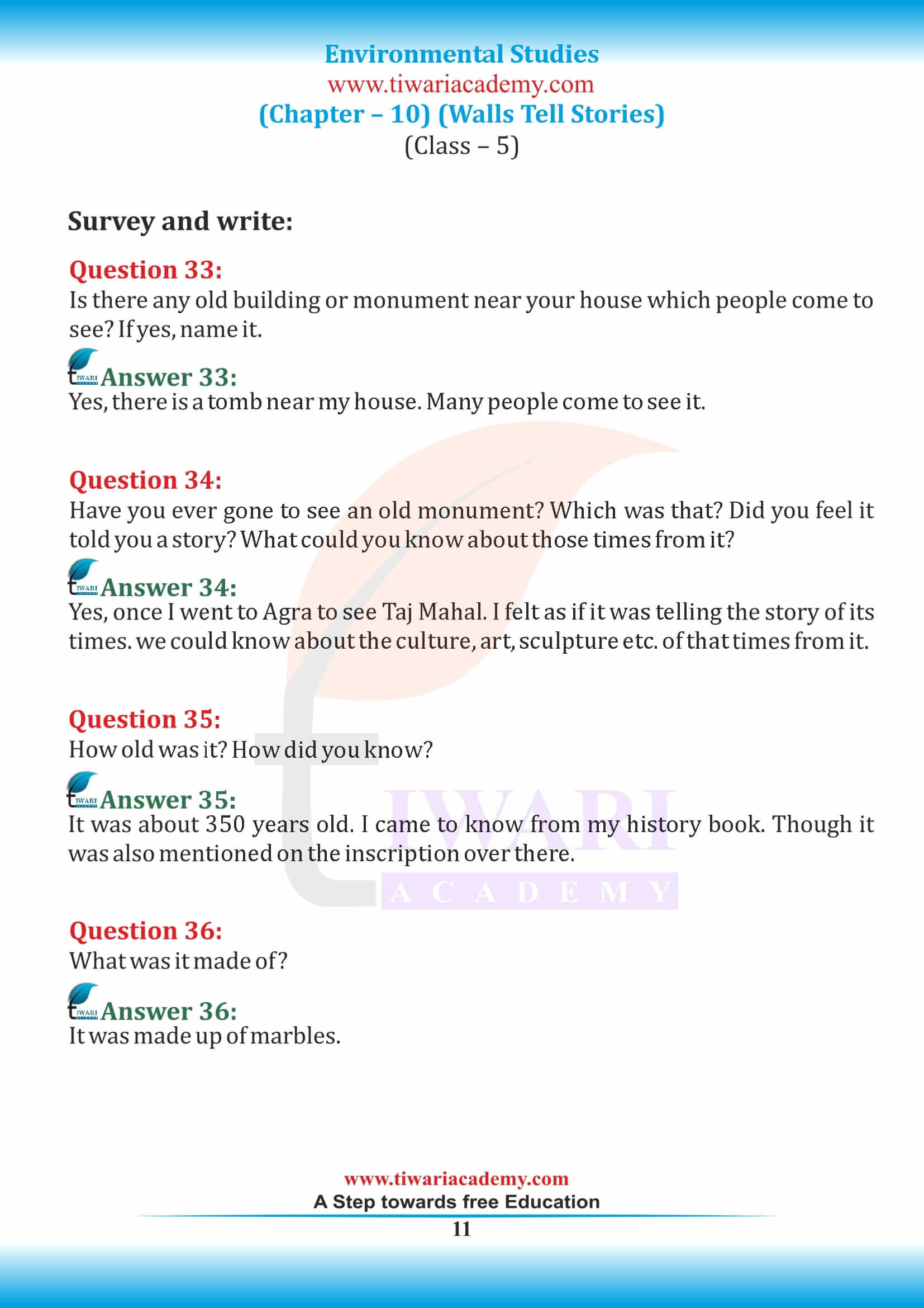 Class 5 EVS Chapter 10 answers guide