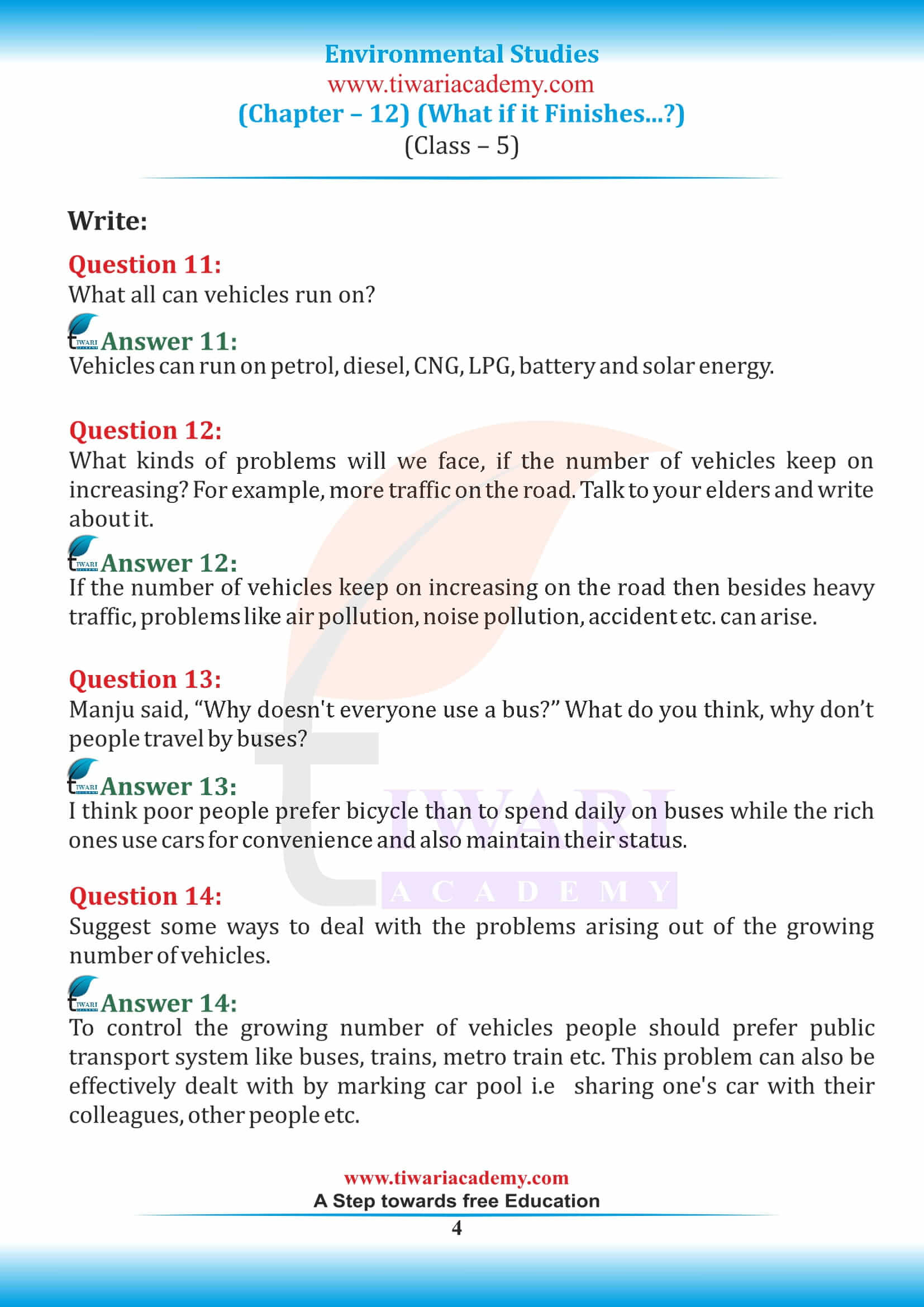NCERT Solutions for Class 5 EVS Chapter 12 in English Medium