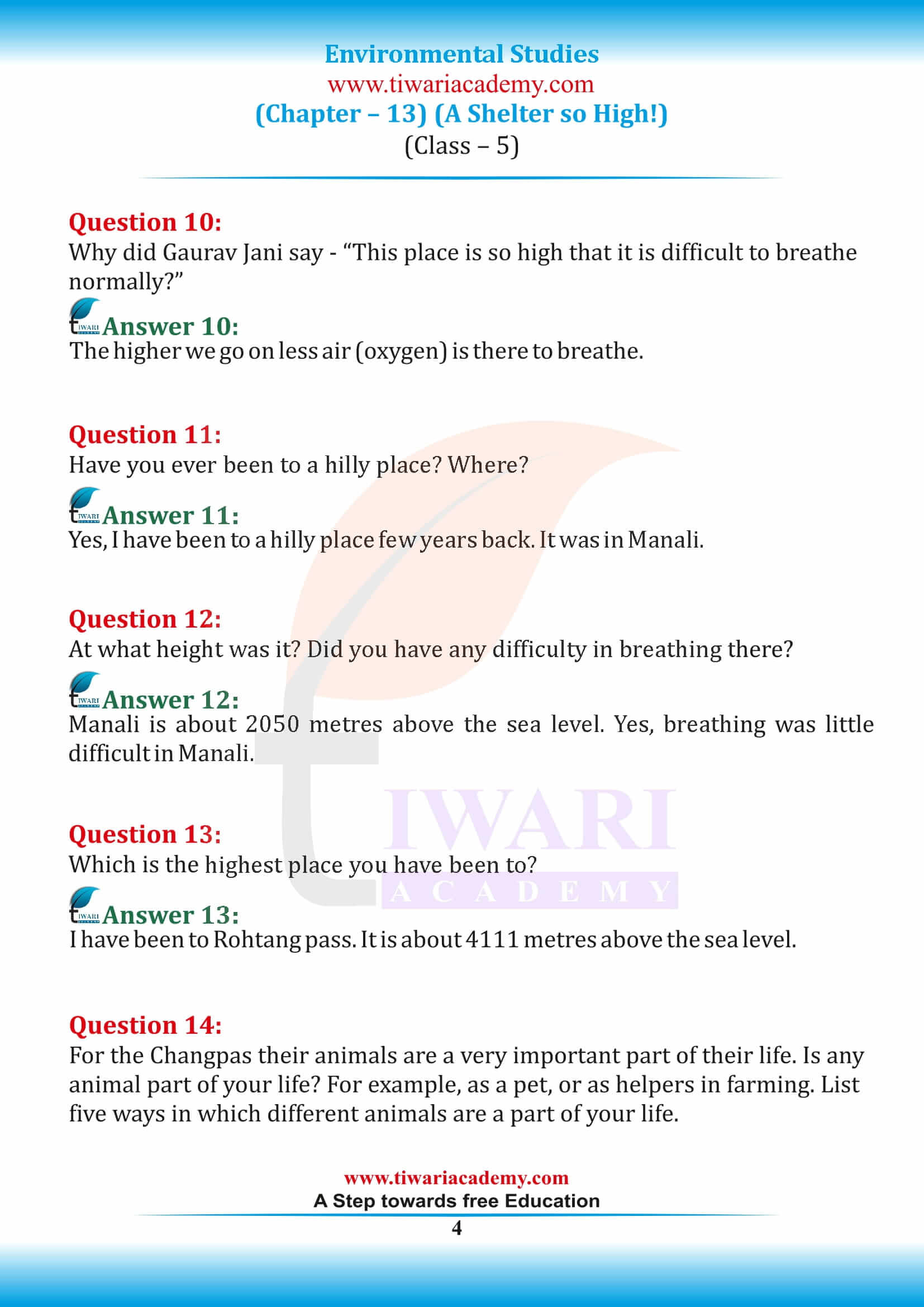 NCERT Solutions for Class 5 EVS Chapter 13 in English Medium