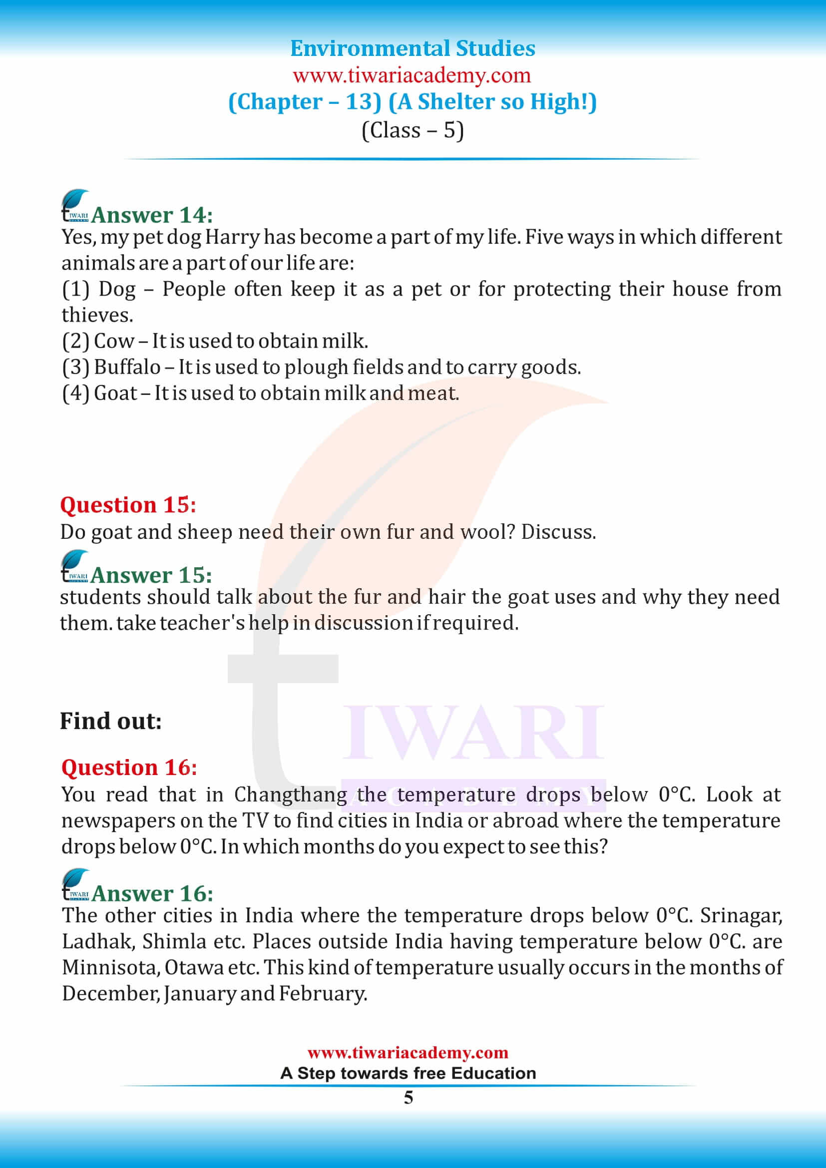 NCERT Solutions for Class 5 EVS Chapter 13 free download