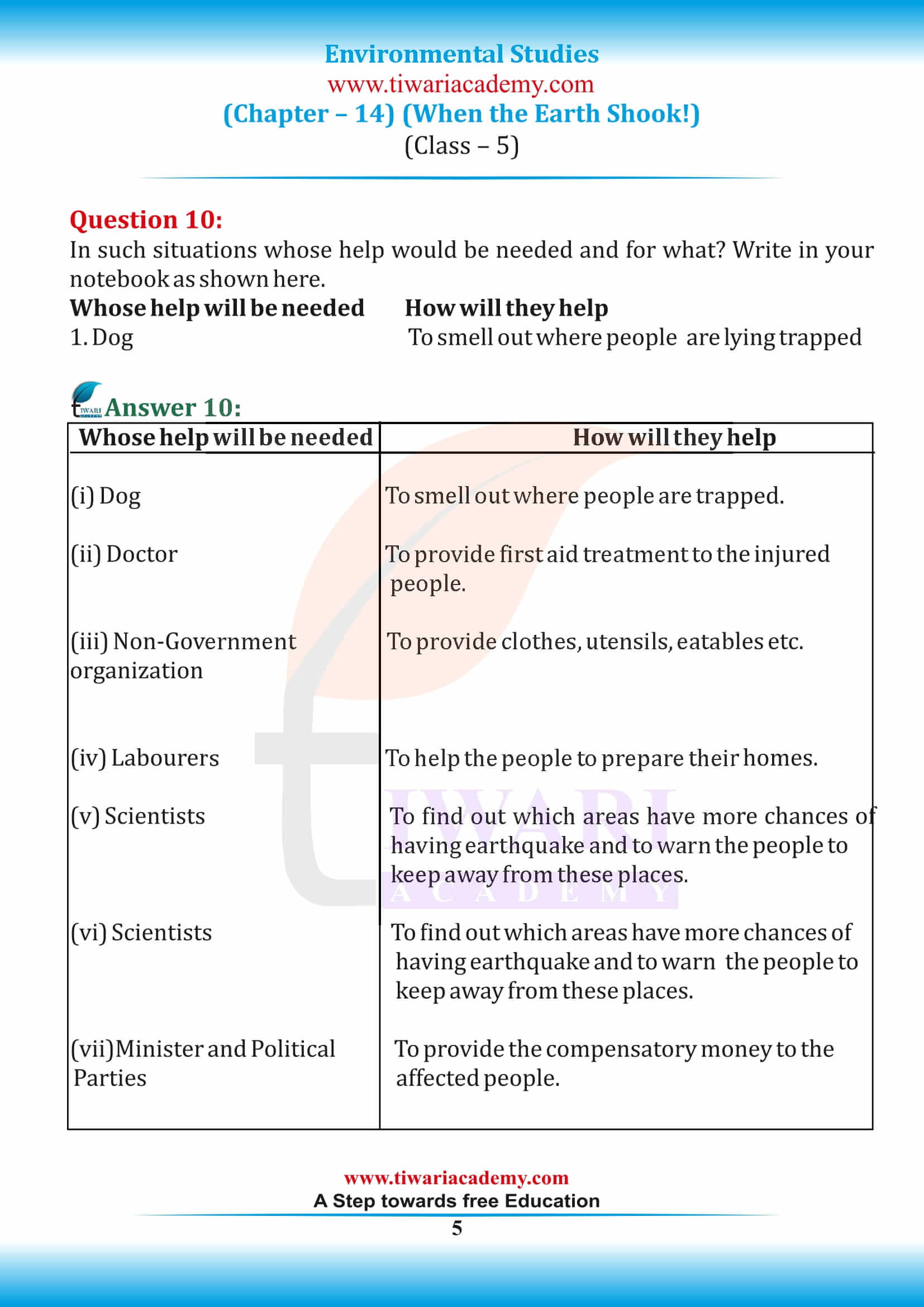 NCERT Solutions for Class 5 EVS Chapter 14 free answers