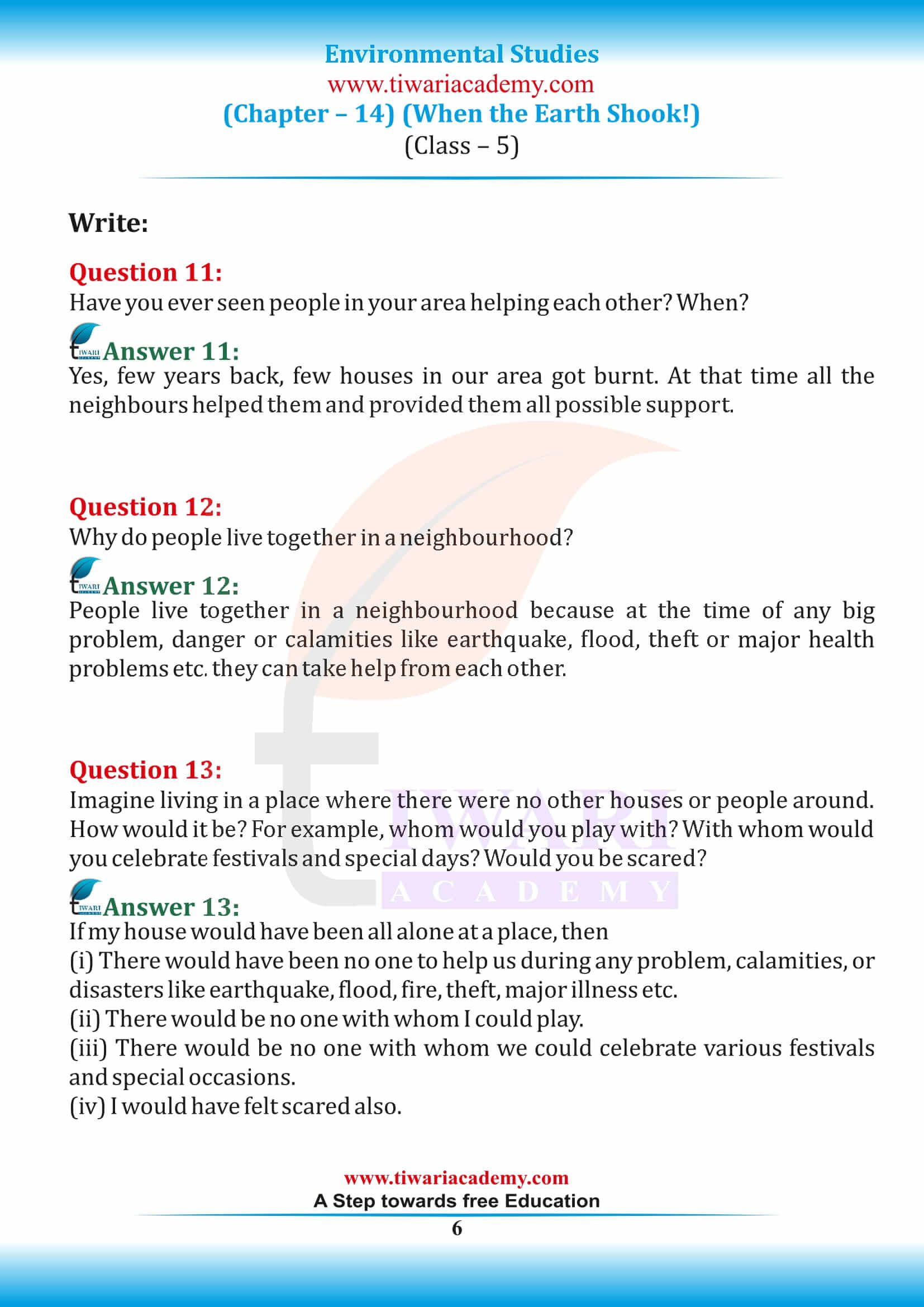 NCERT Solutions for Class 5 EVS Chapter 14 question answers