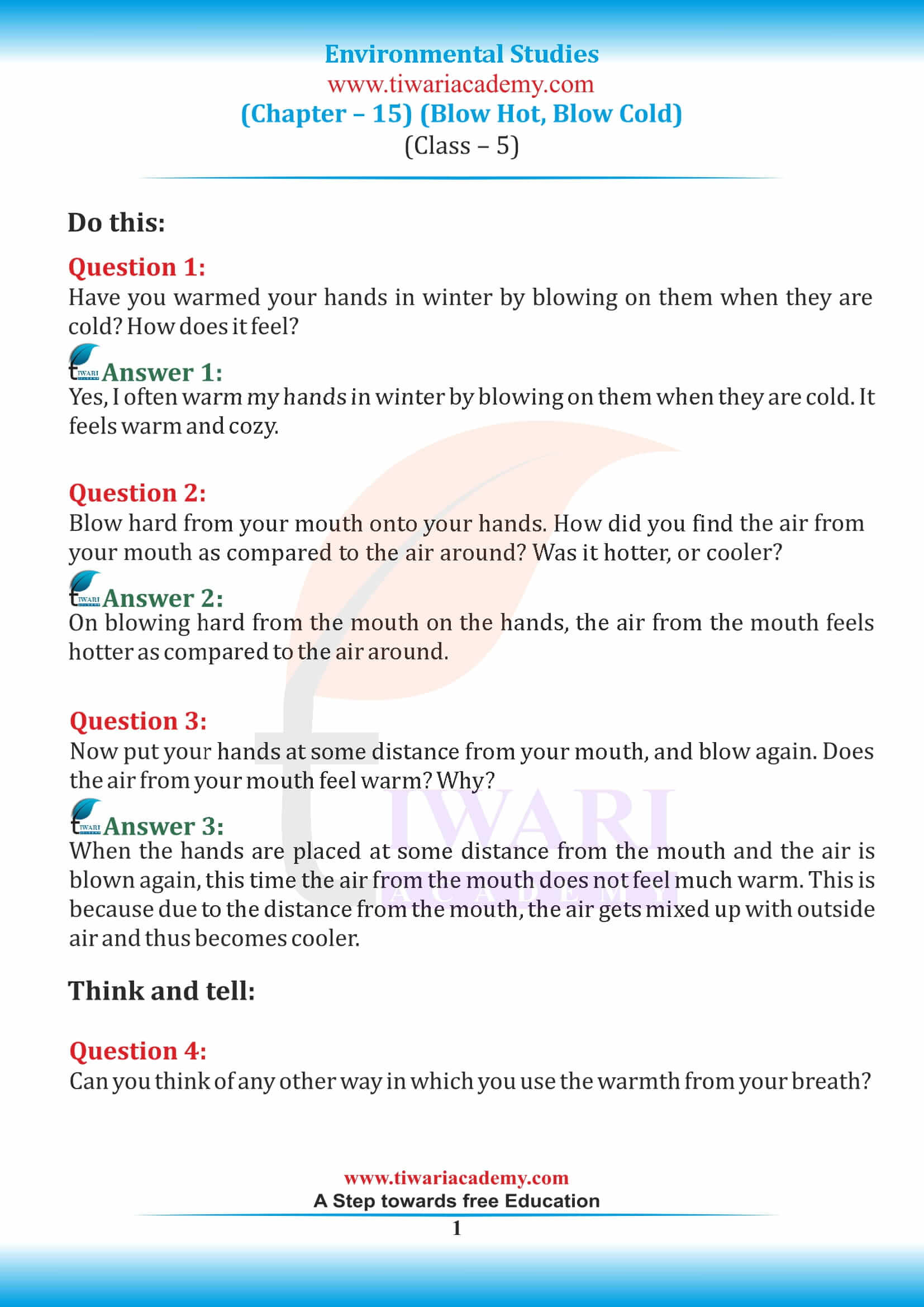 NCERT Solutions for Class 5 EVS Chapter 15 Blow Hot, Blow Cold