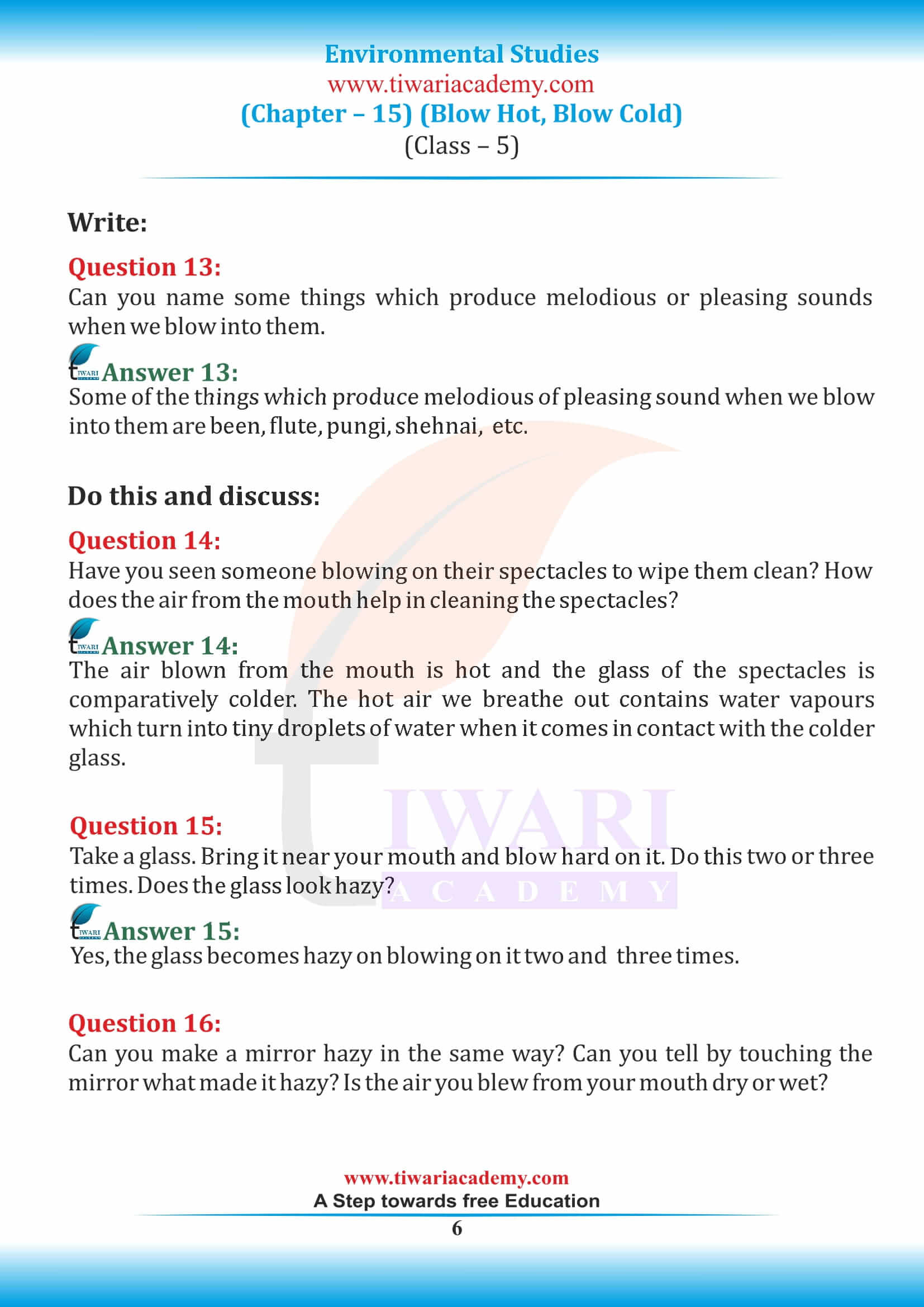 NCERT Solutions for Class 5 EVS Chapter 15 free