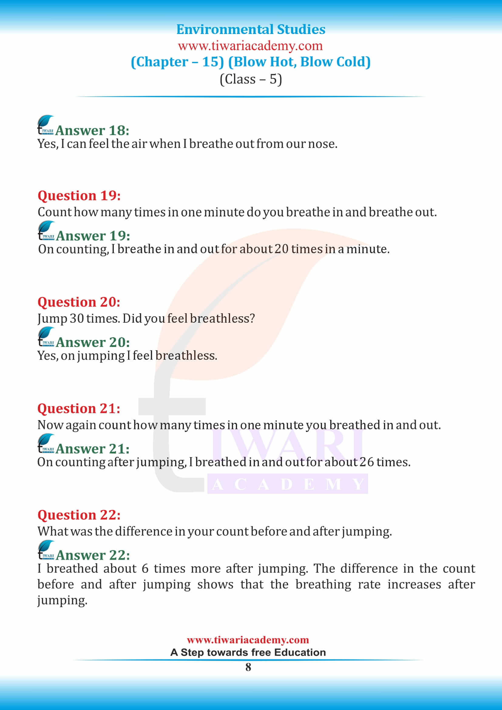 Class 5 EVS Chapter 15 in English Medium