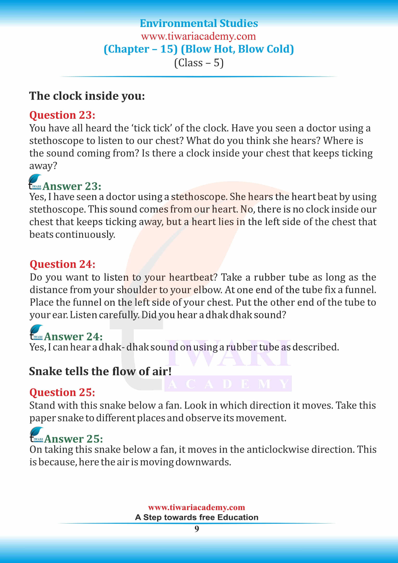 Class 5 EVS Chapter 15 all answers