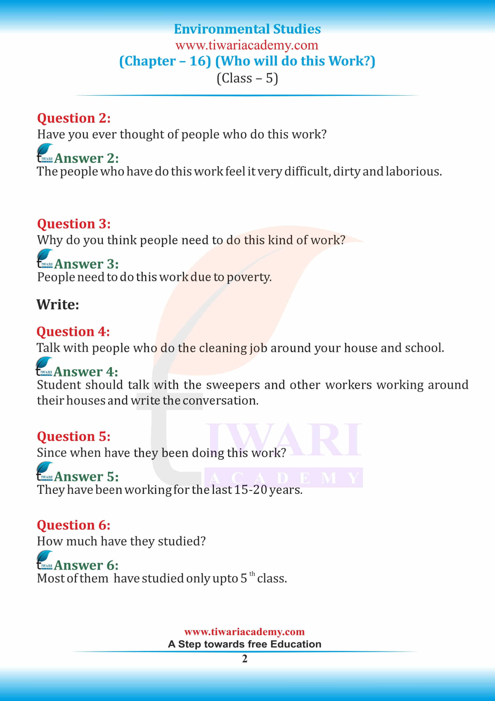 Class 5 EVS Chapter 16 Who will do this Work?