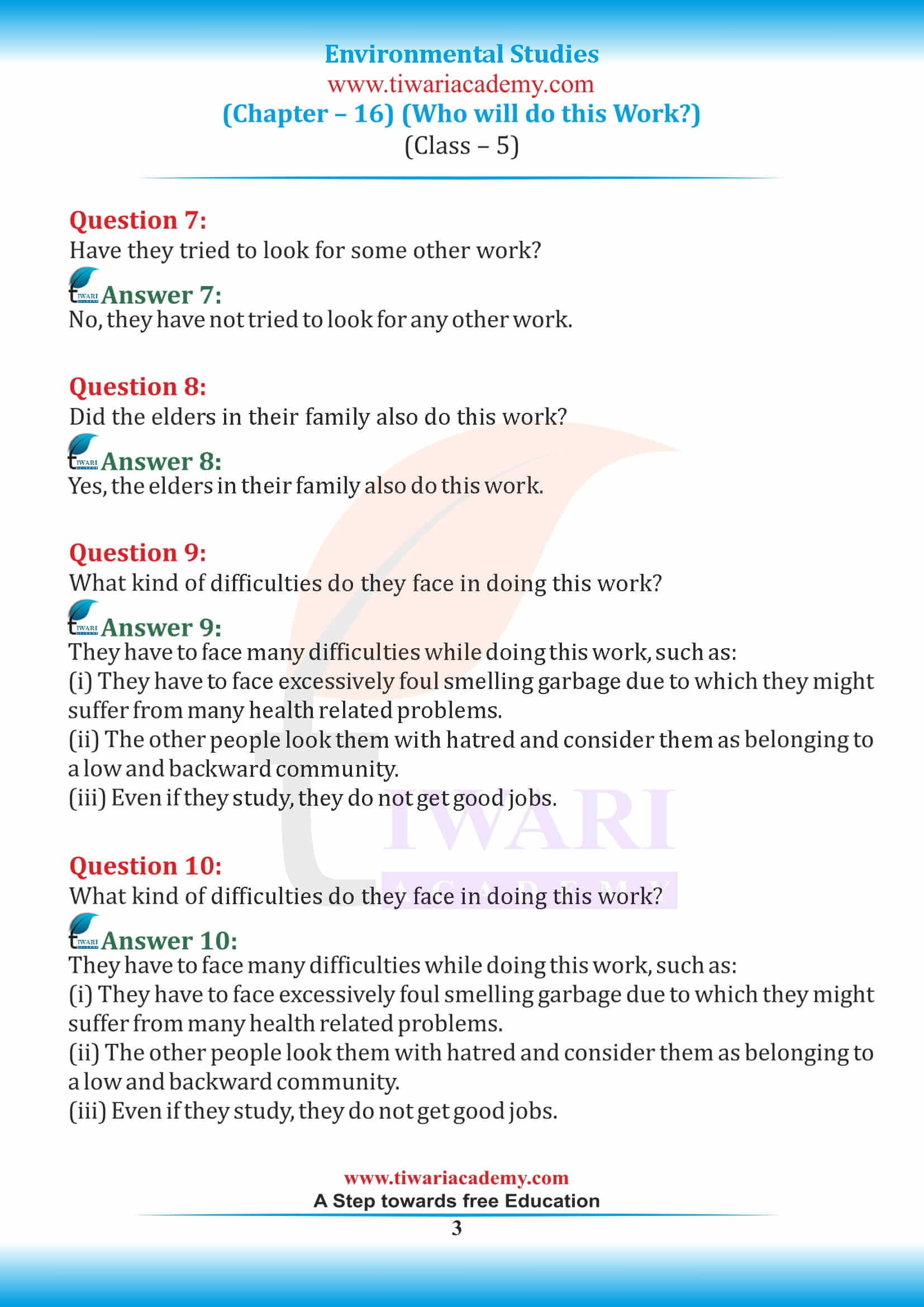 NCERT Solutions for Class 5 EVS Chapter 16