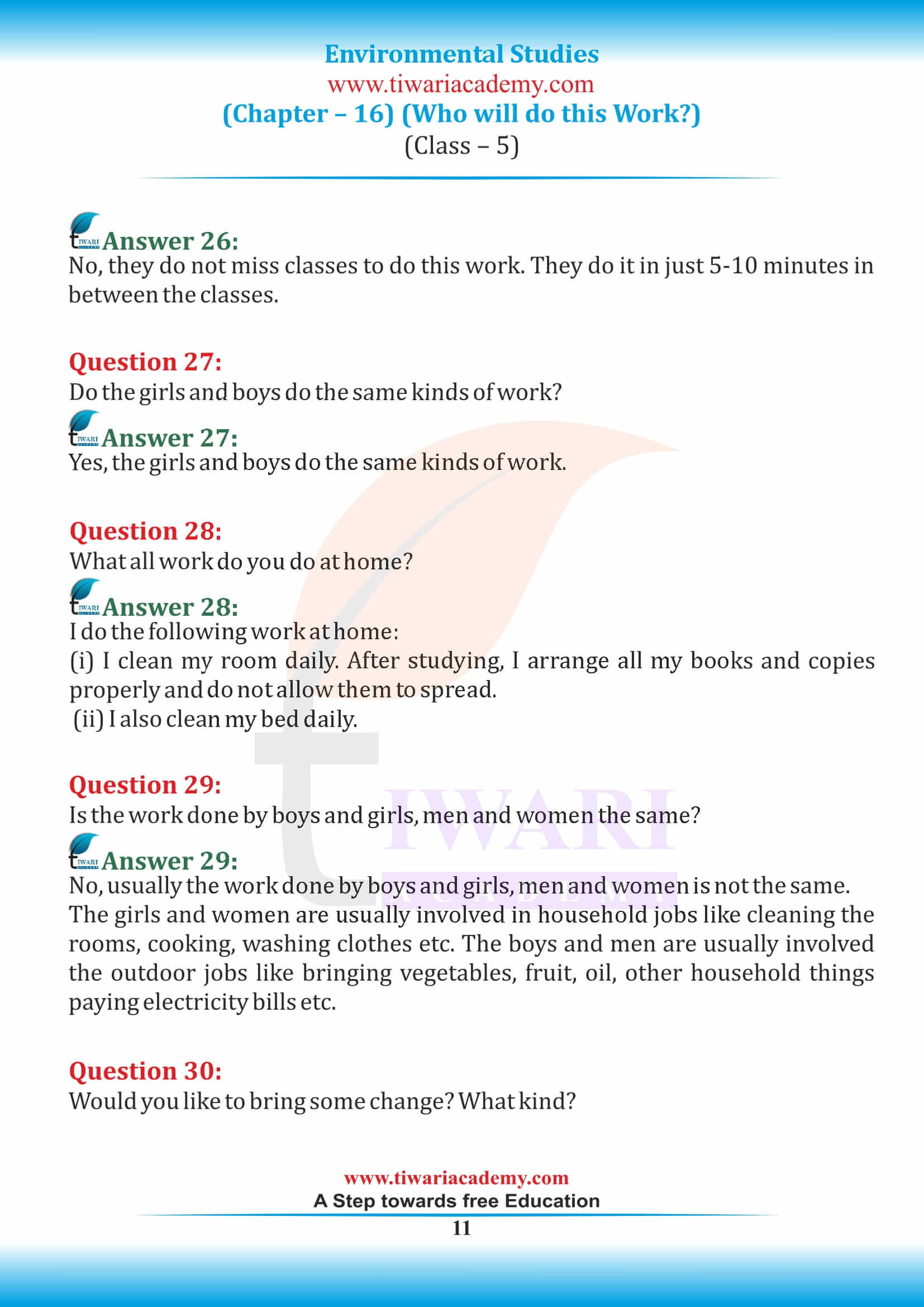 Class 5 EVS Chapter 16 in English Medium