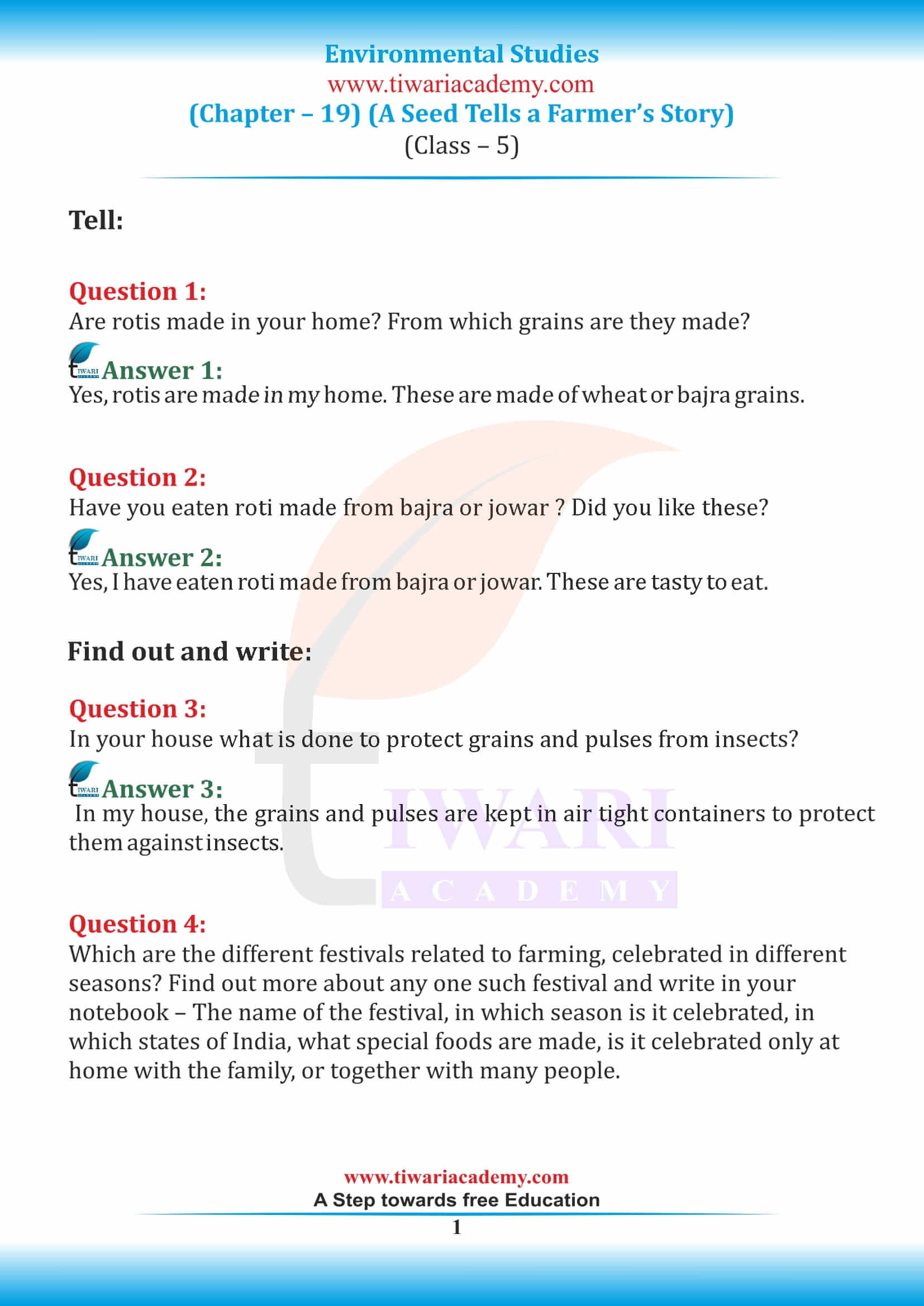 NCERT Solutions for Class 5 EVS Chapter 19 A Seed tells a Farmer’s Story
