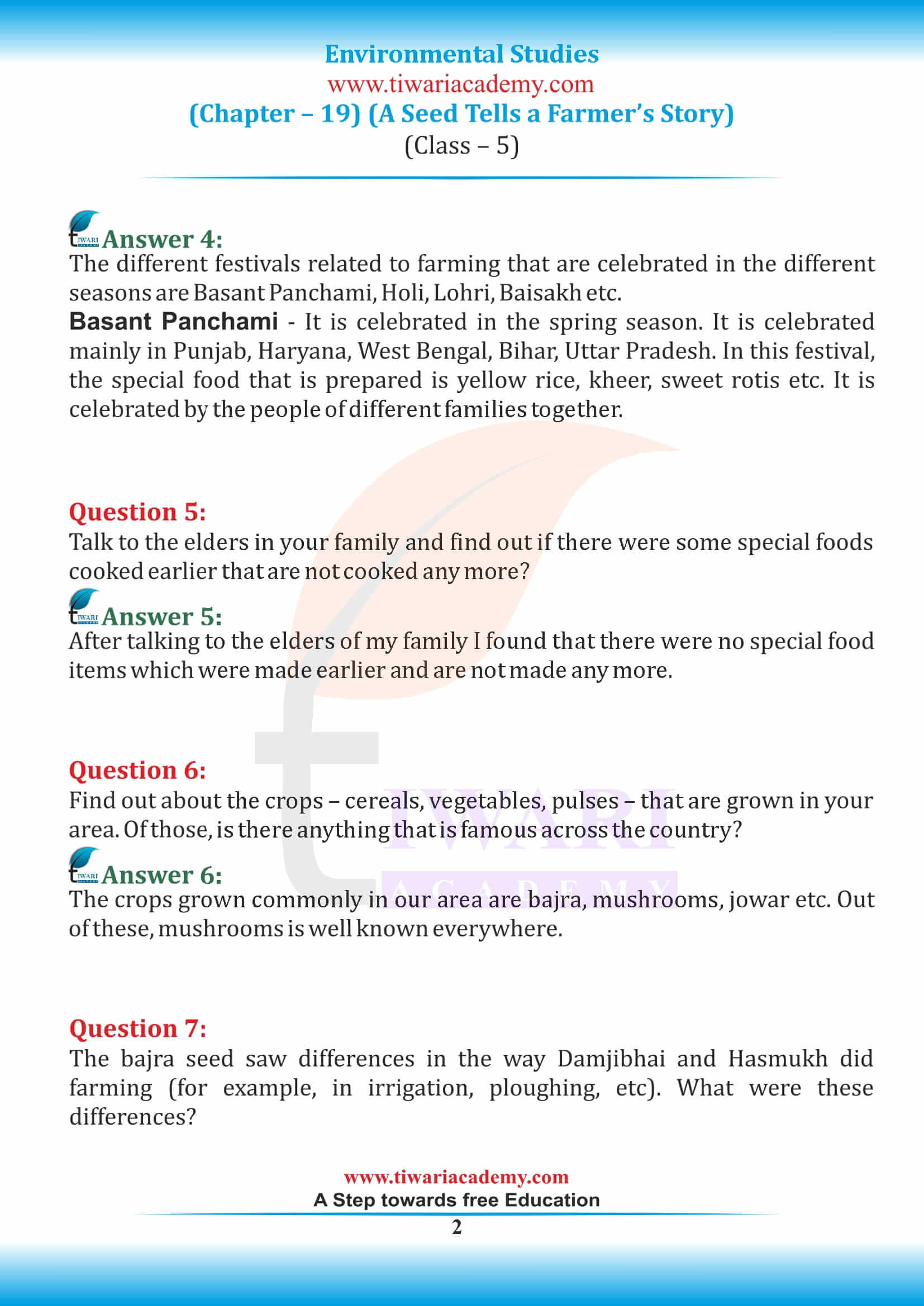 Class 5 EVS Chapter 19 A Seed tells a Farmer’s Story