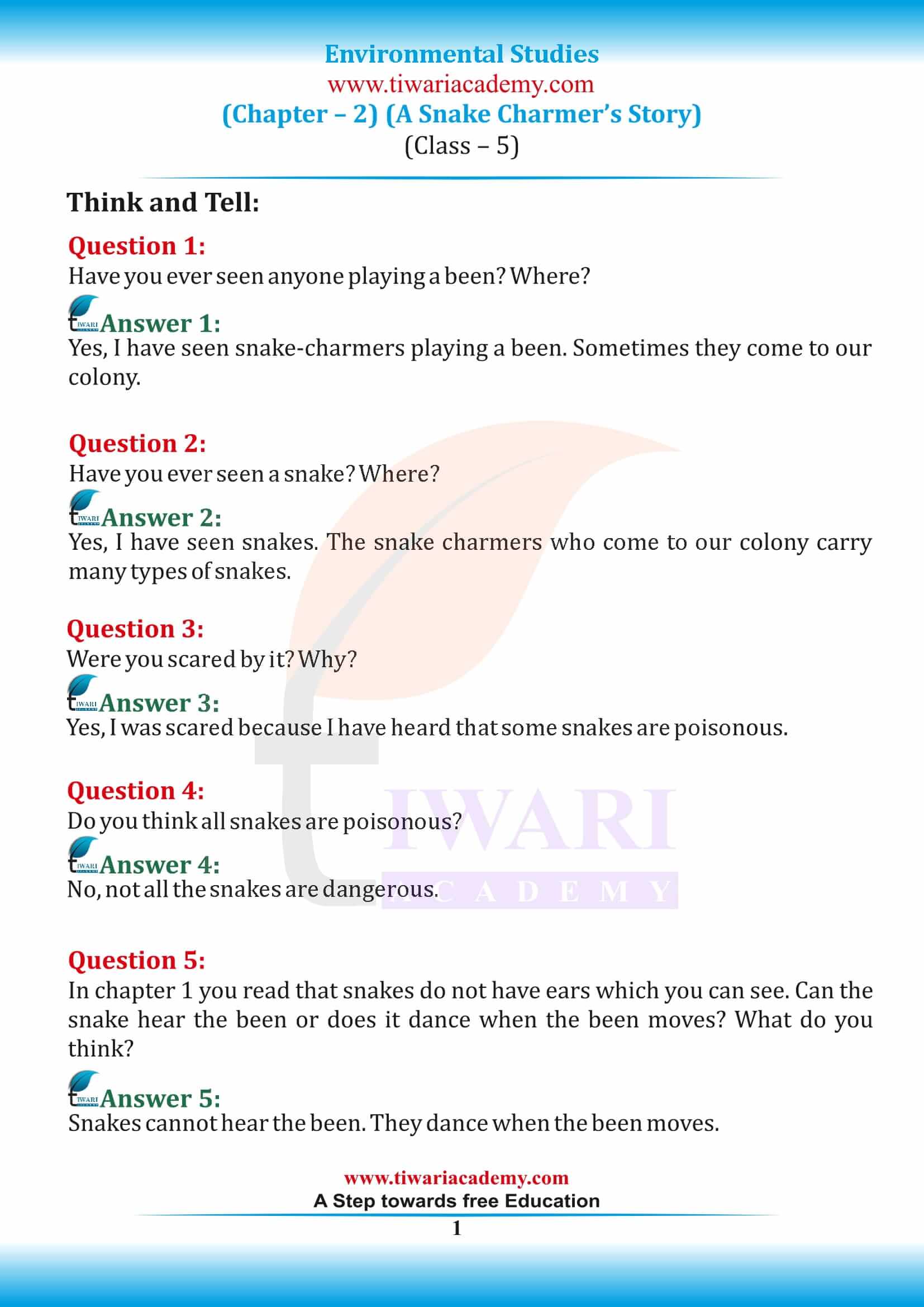 NCERT Solutions for Class 5 EVS Chapter 2 A Snake Charmer’s Story