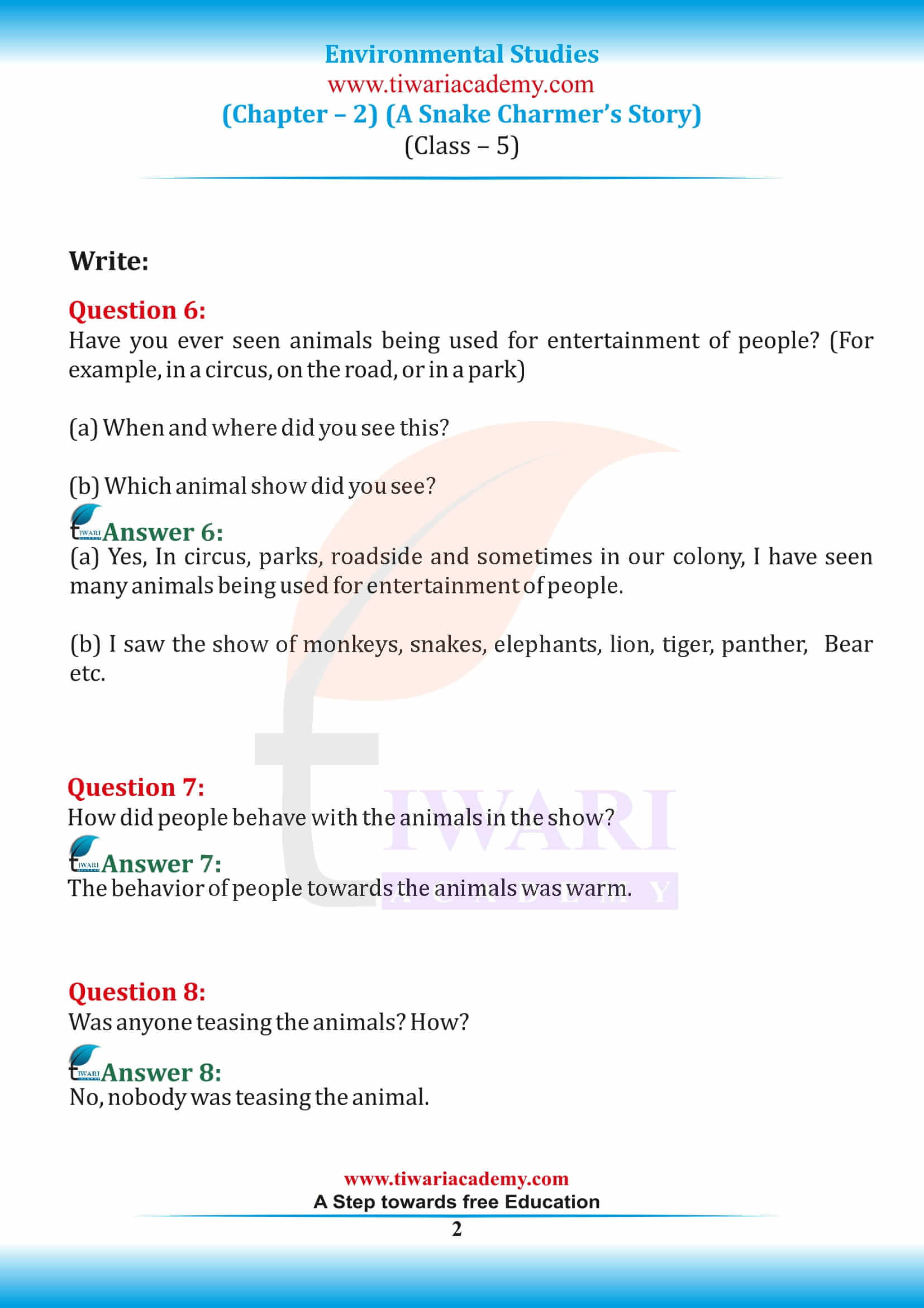 NCERT Solutions for Class 5 EVS Chapter 2