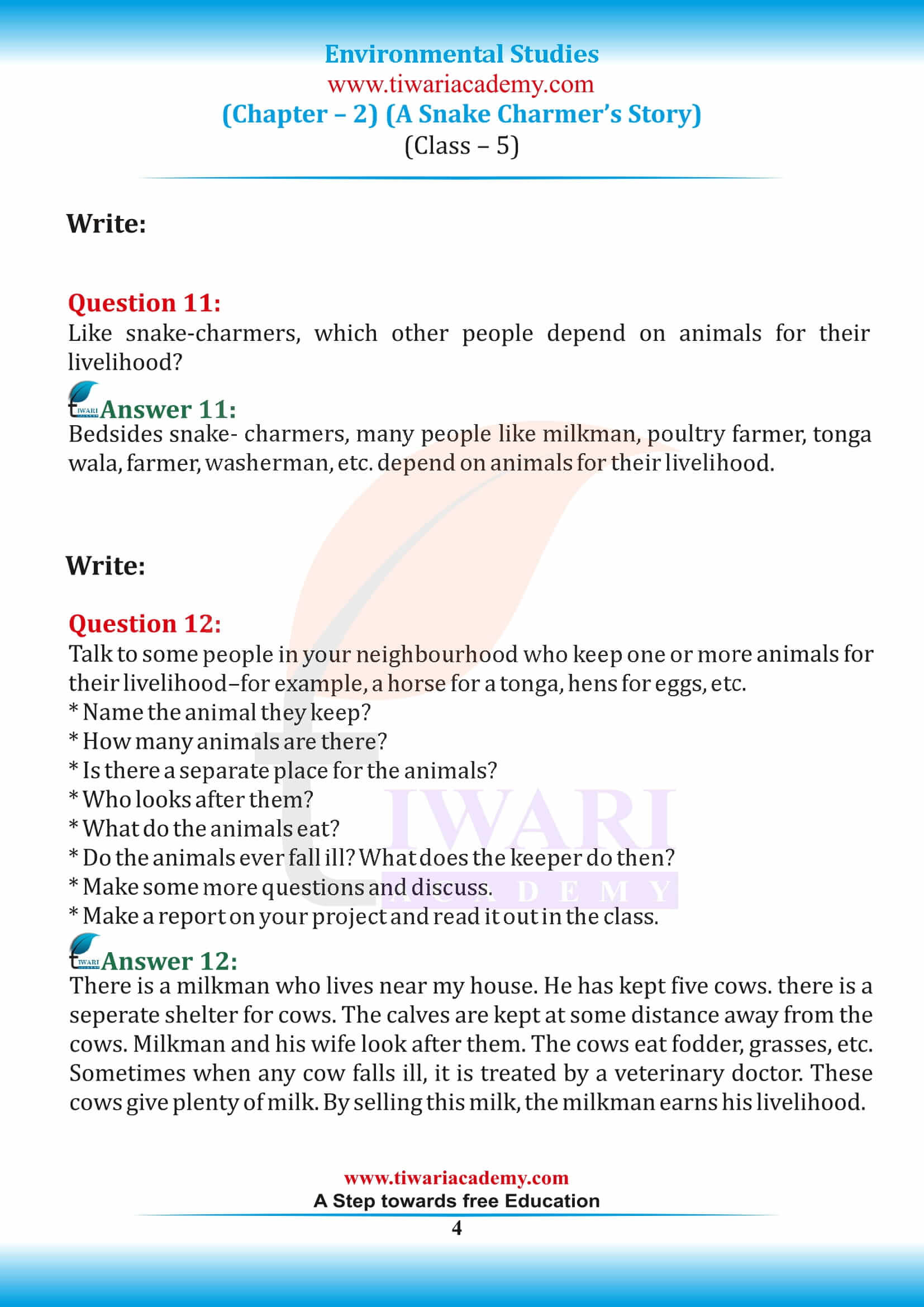 Class 5 EVS Chapter 2 NCERT Solutions