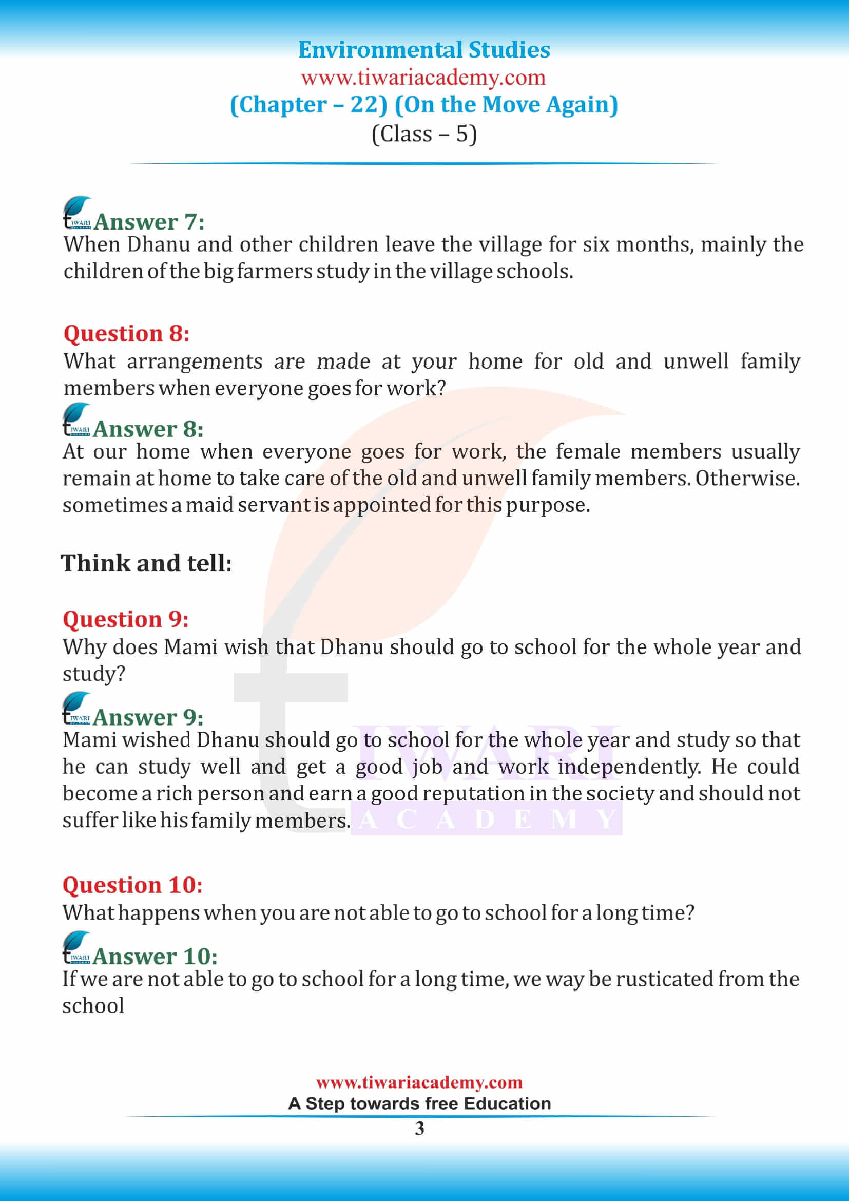 NCERT Solutions for Class 5 EVS Chapter 22