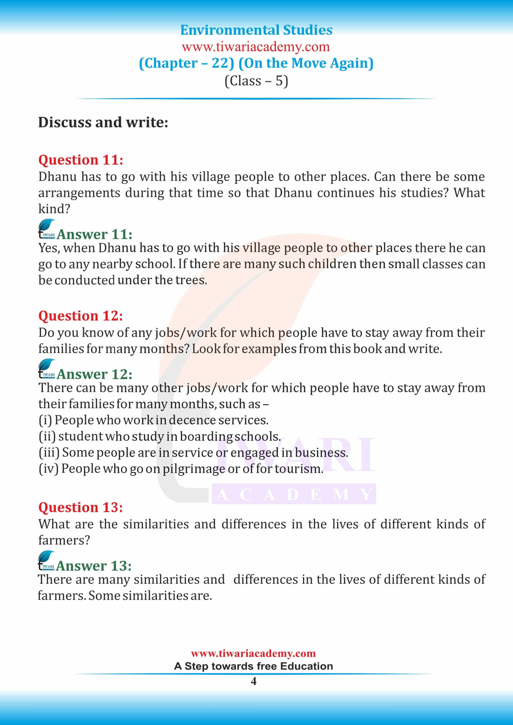 NCERT Solutions for Class 5 EVS Chapter 22 in English Medium