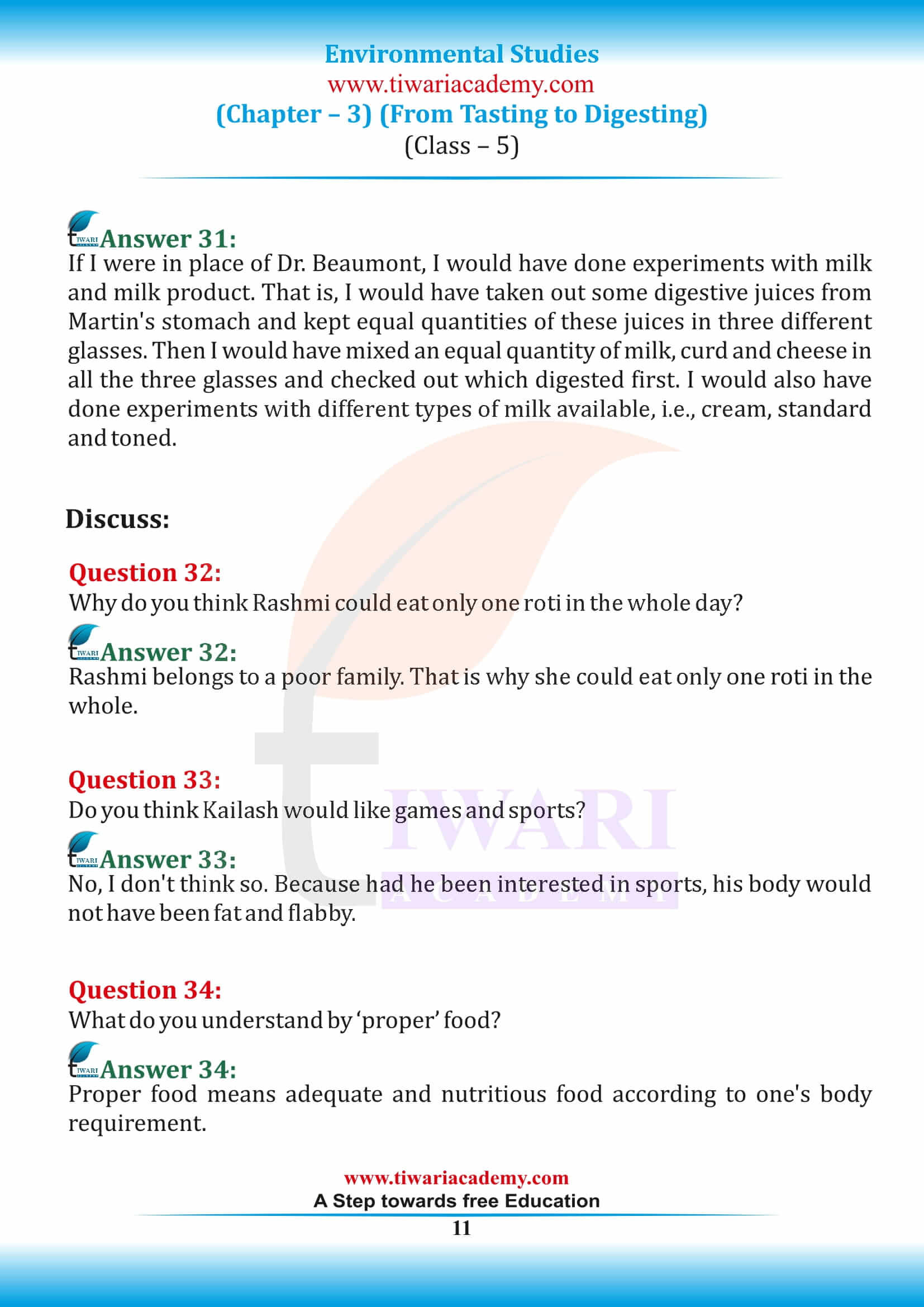 Class 5 EVS Chapter 3 answers