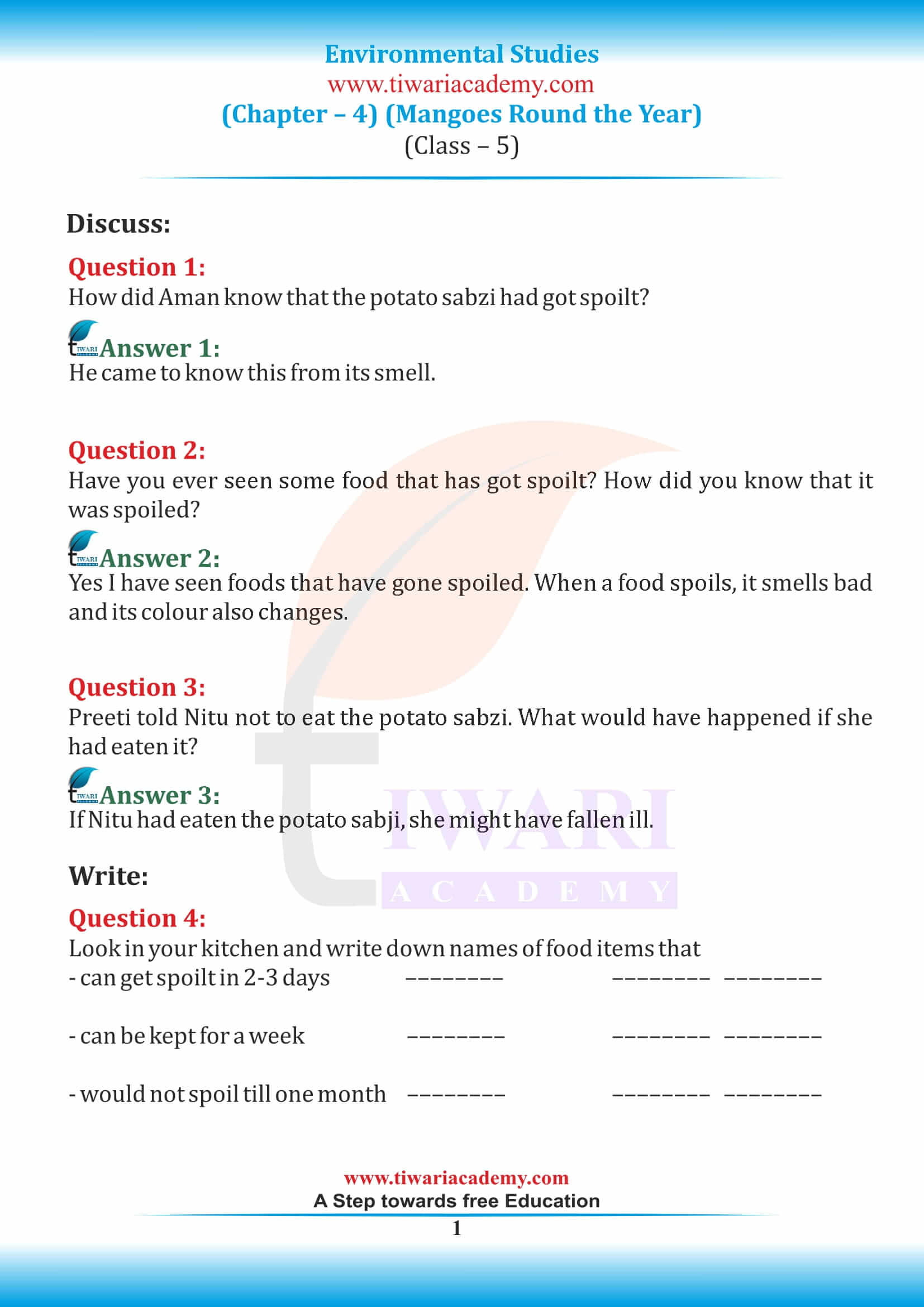 NCERT Solutions for Class 5 EVS Chapter 4 Mangoes Round the Year