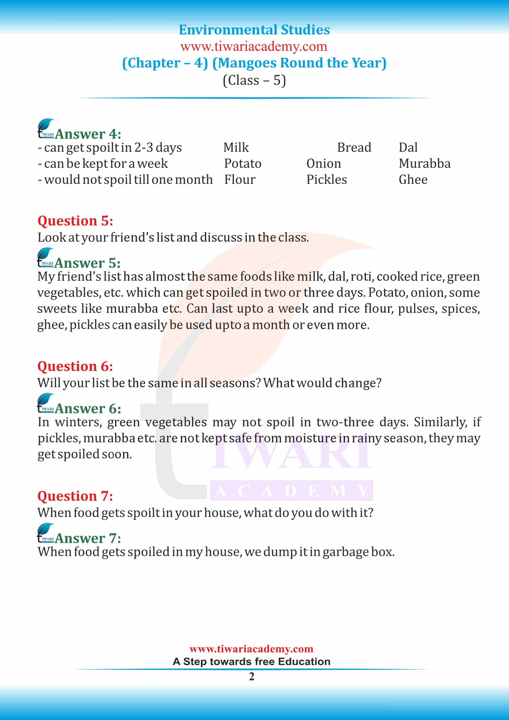 Class 5 EVS Chapter 4 Mangoes Round the Year