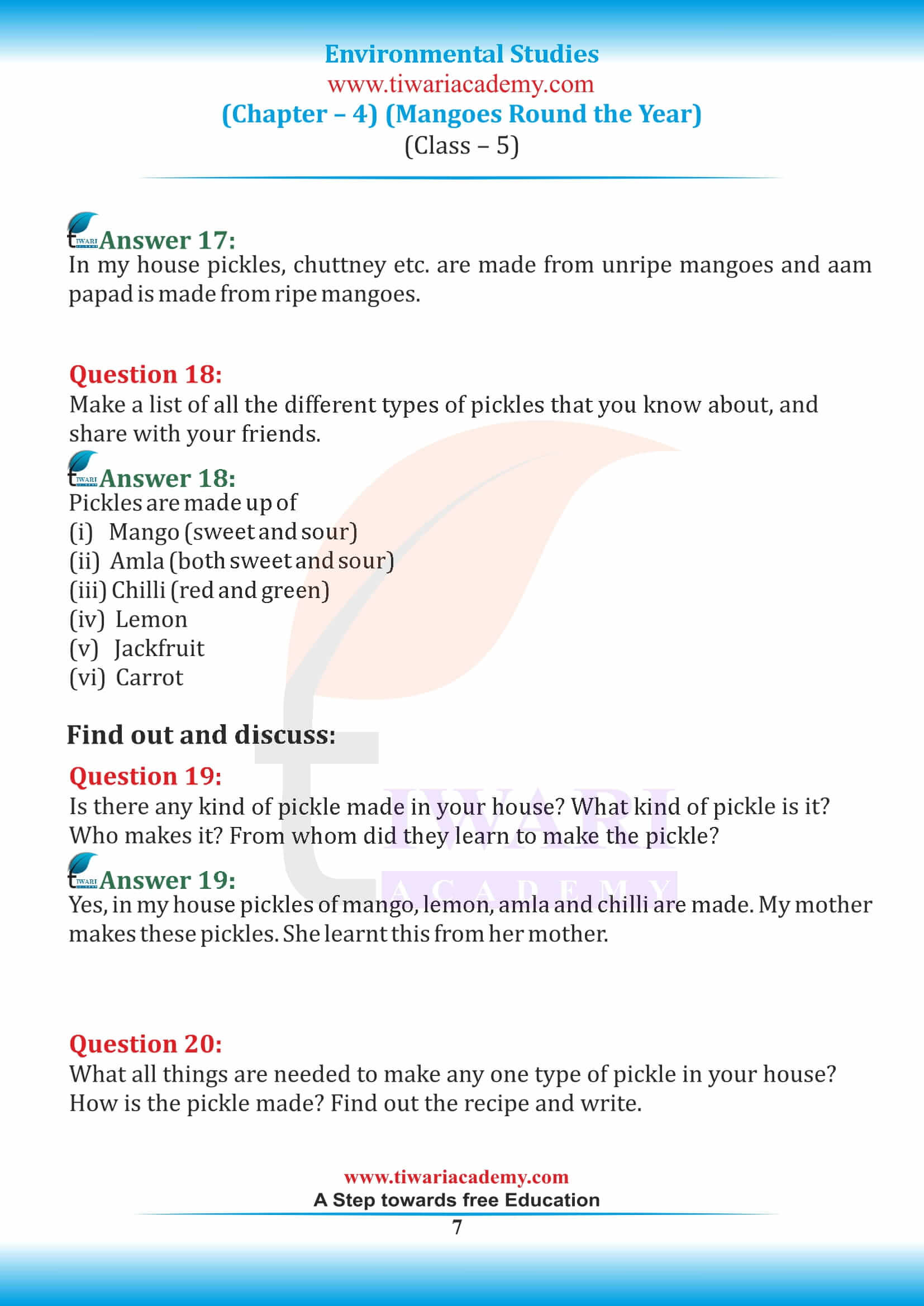 Class 5 EVS Chapter 4 answers