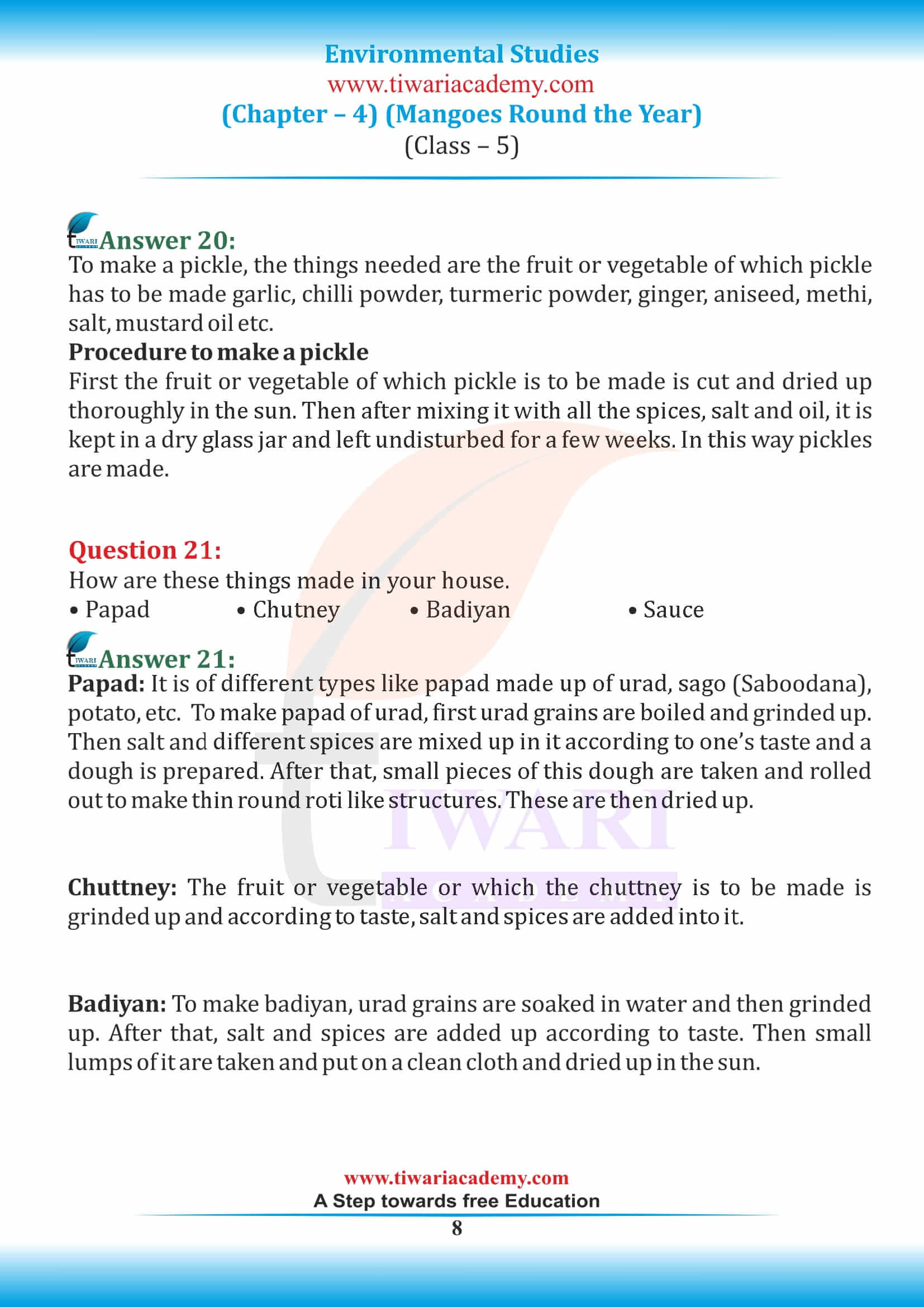 Class 5 EVS Chapter 4 question answers