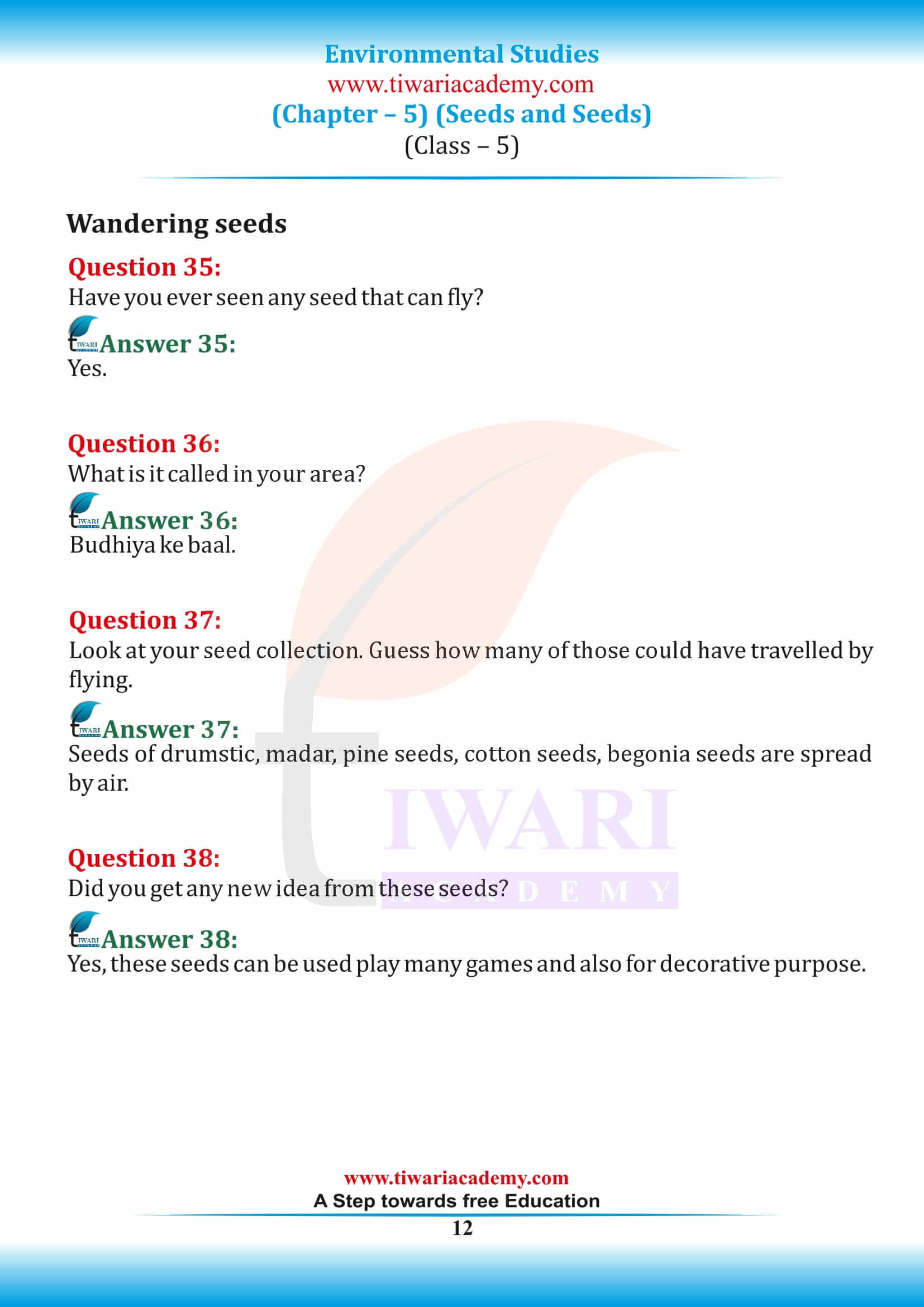 Class 5 EVS Chapter 5 NCERT answers guide