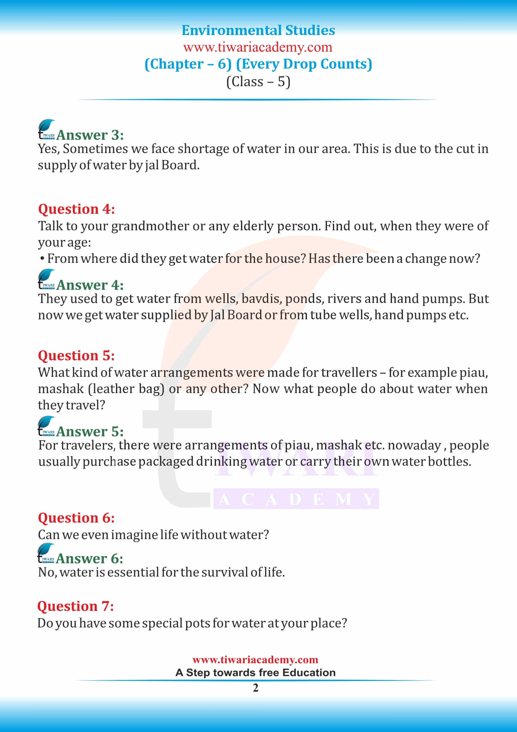 Class 5 EVS Chapter 6 Every Drop Counts