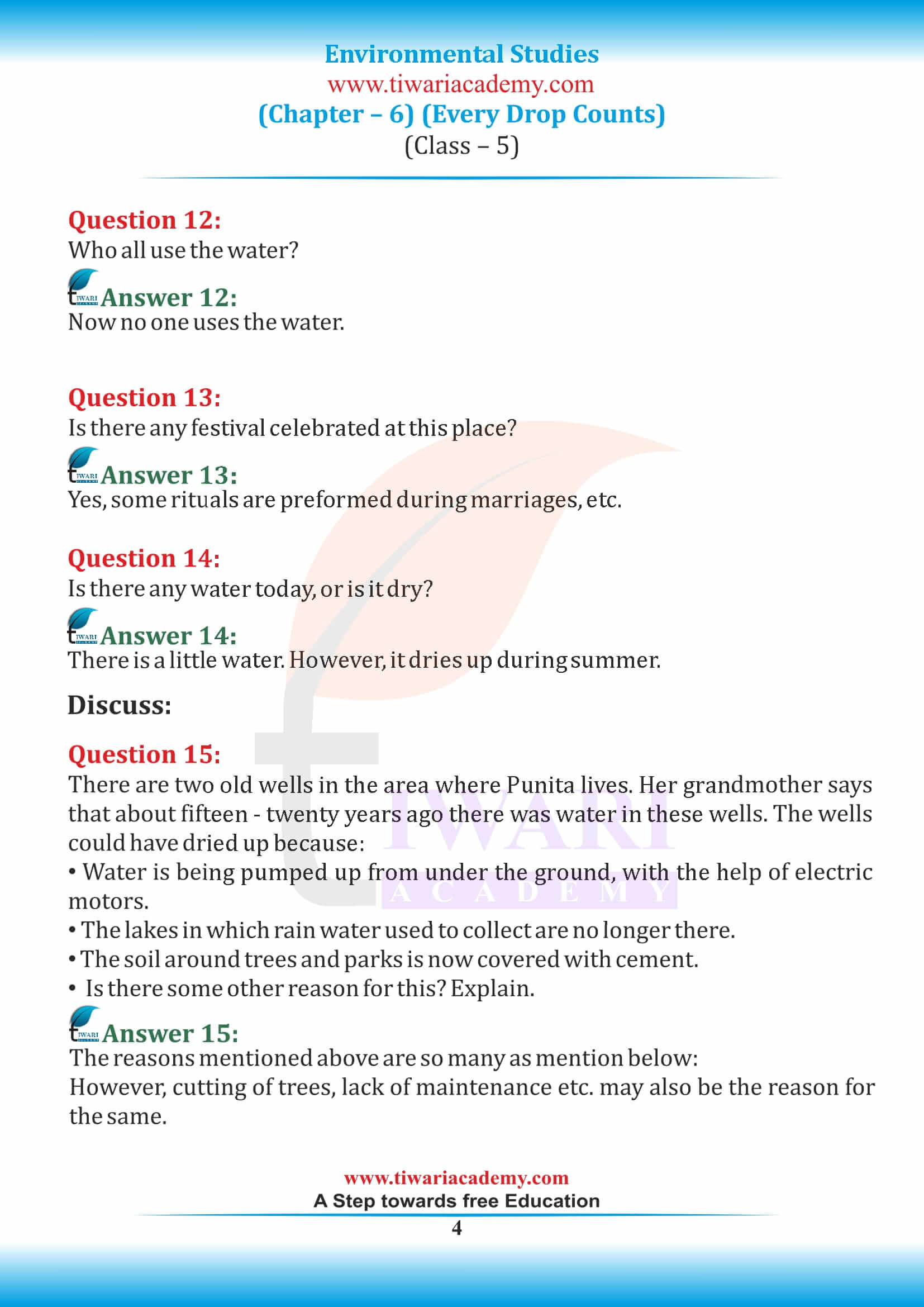 NCERT Solutions for Class 5 EVS Chapter 6 in English