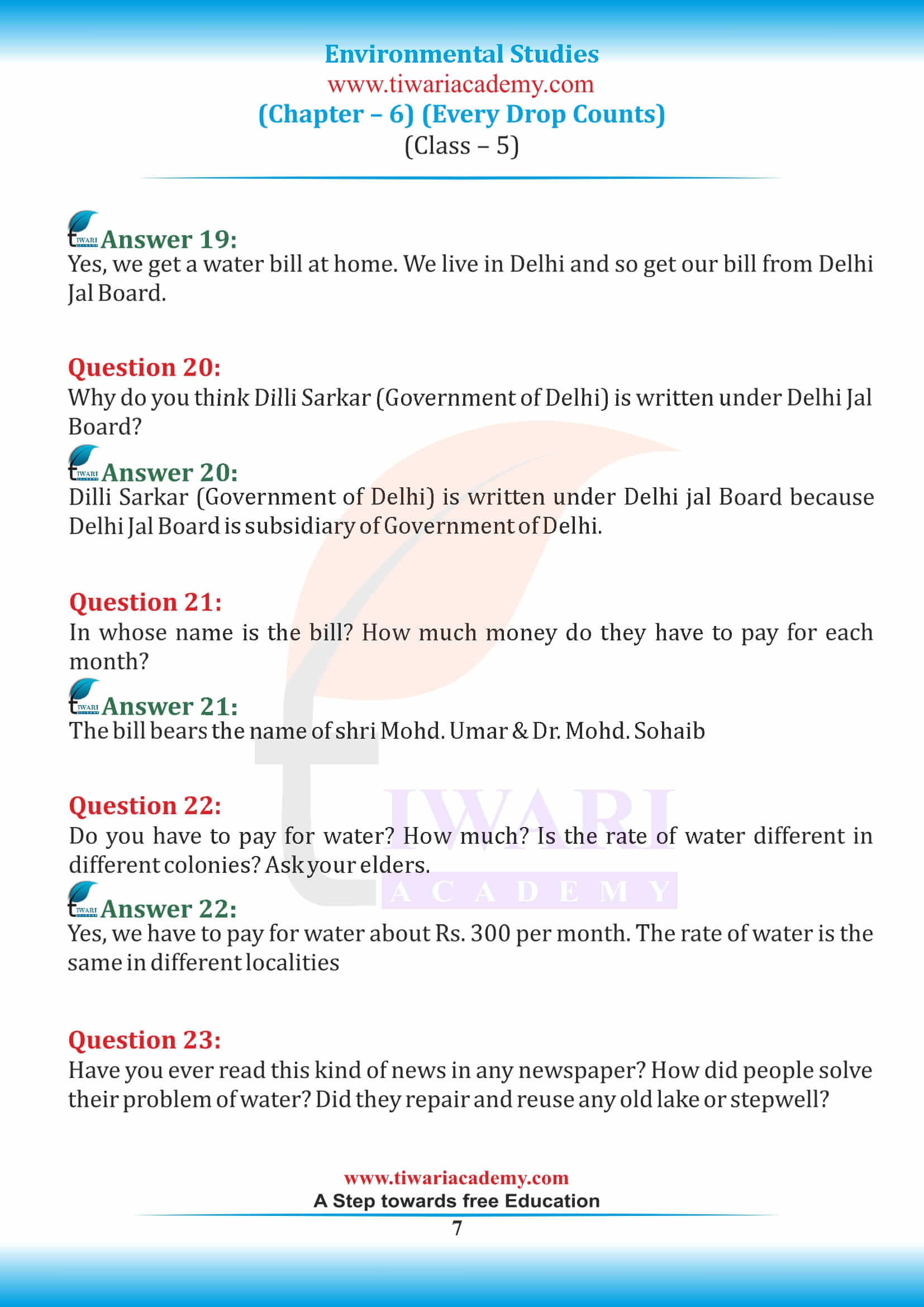 Class 5 EVS Chapter 6 NCERT Solutions