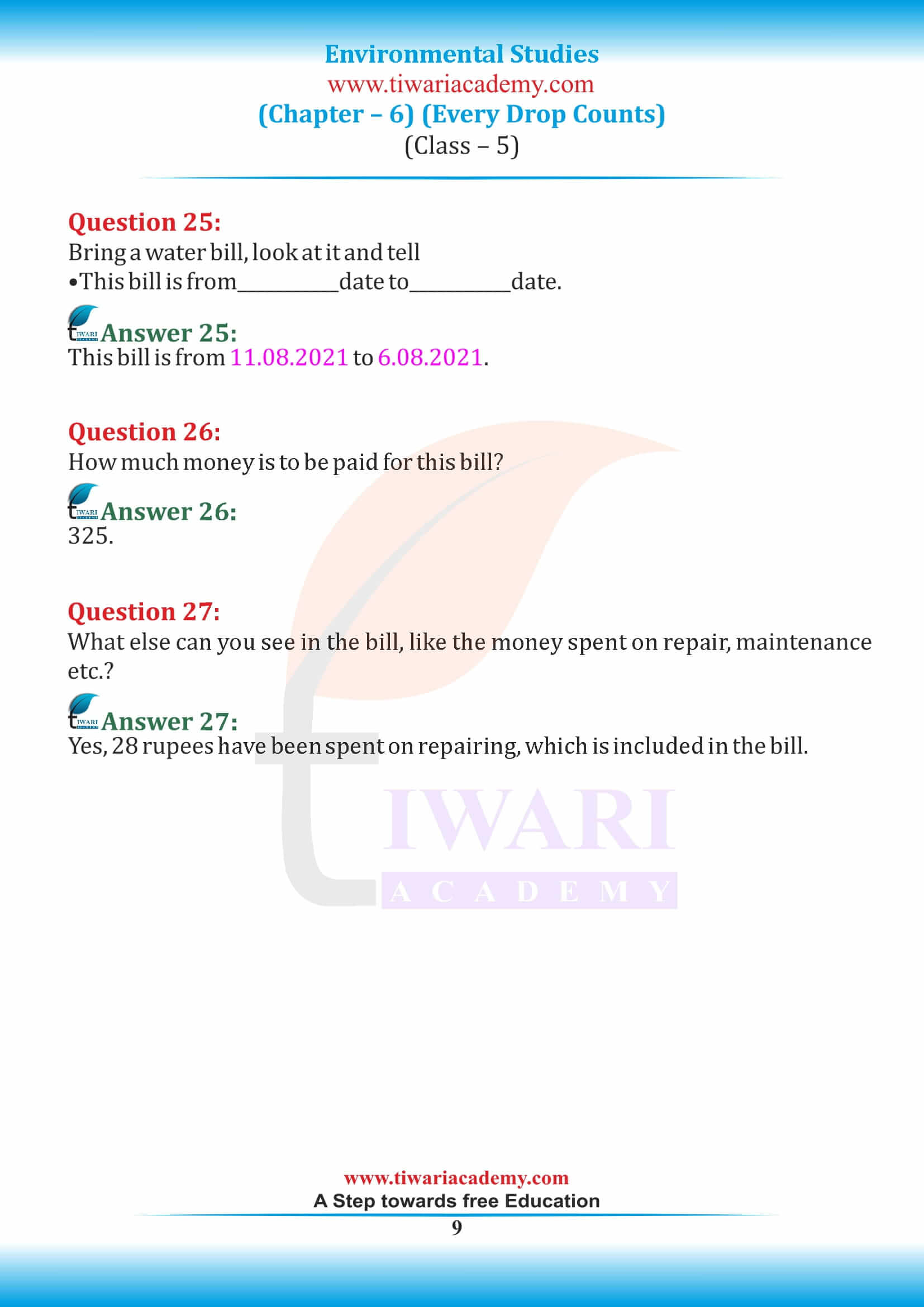 Class 5 EVS Chapter 6 answers guide