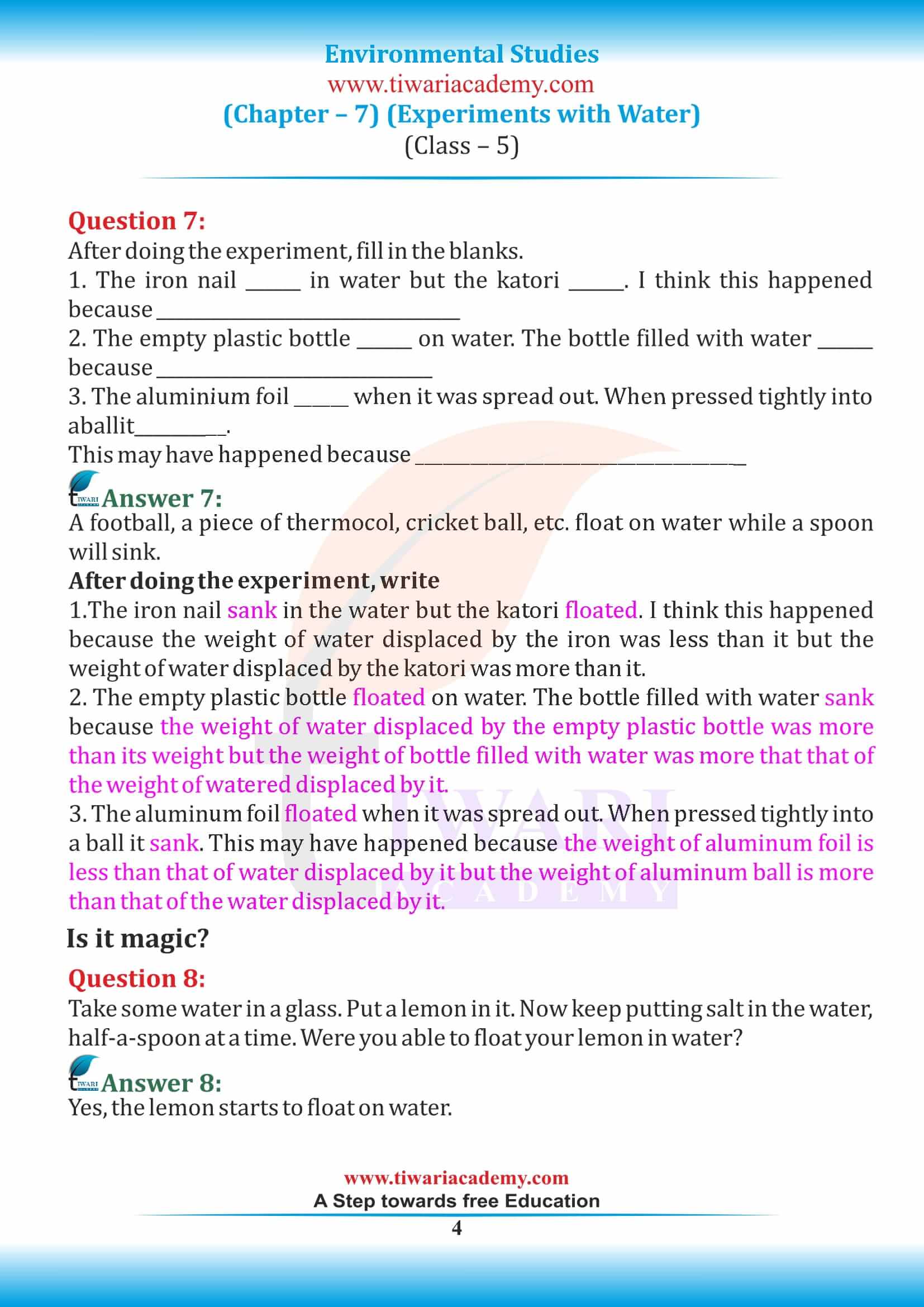 NCERT Solutions for Class 5 EVS Chapter 7 in English Medium