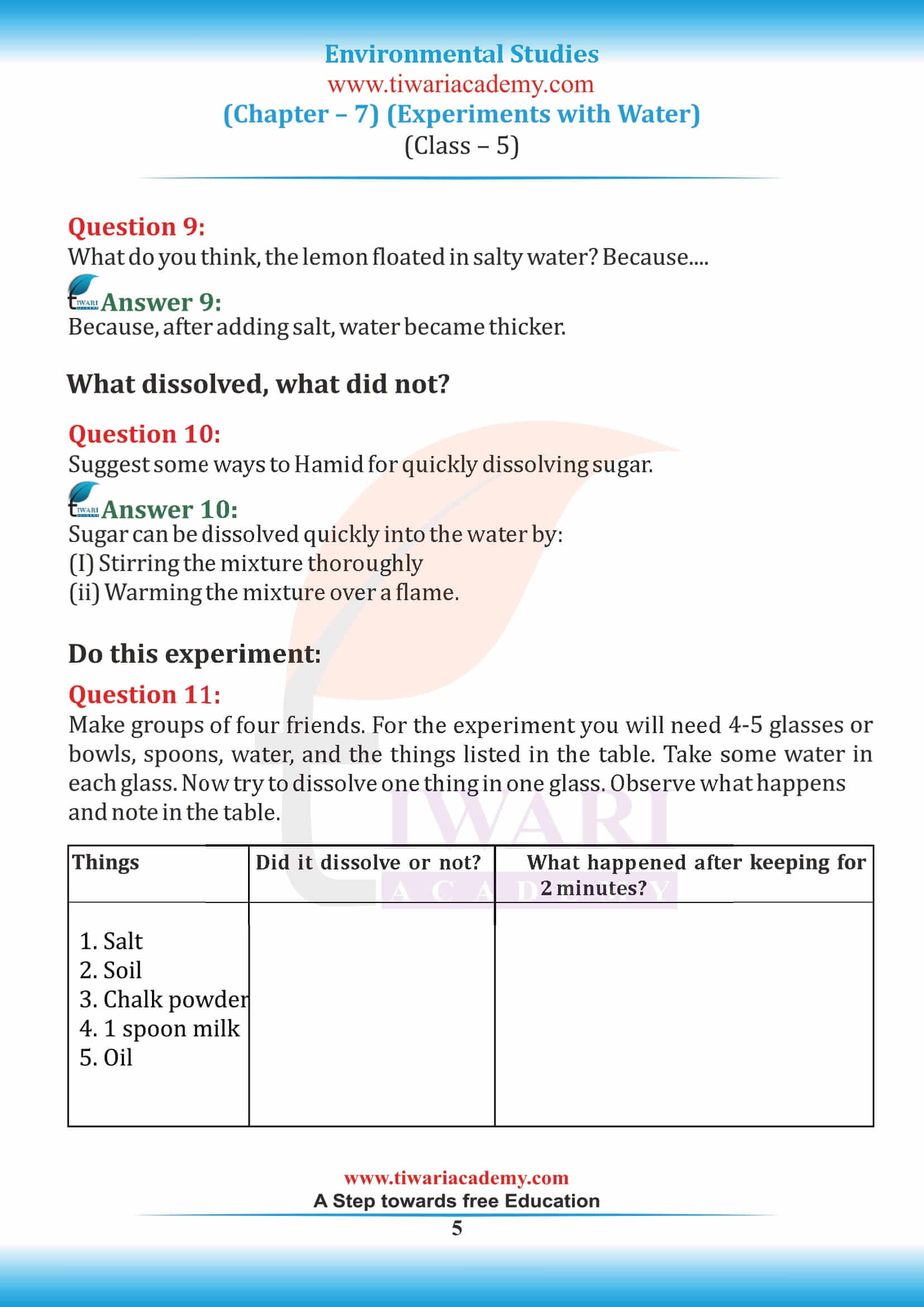 NCERT Solutions for Class 5 EVS Chapter 7 free download