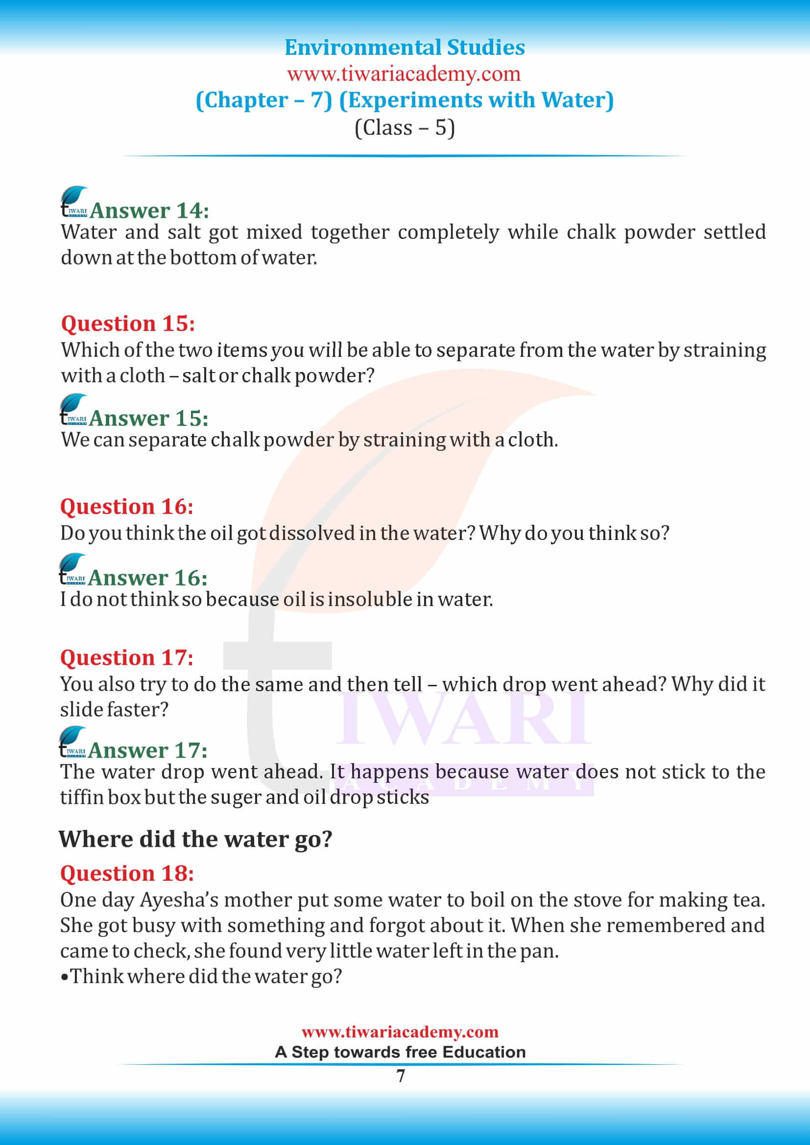 Class 5 EVS Chapter 7 NCERT Solutions