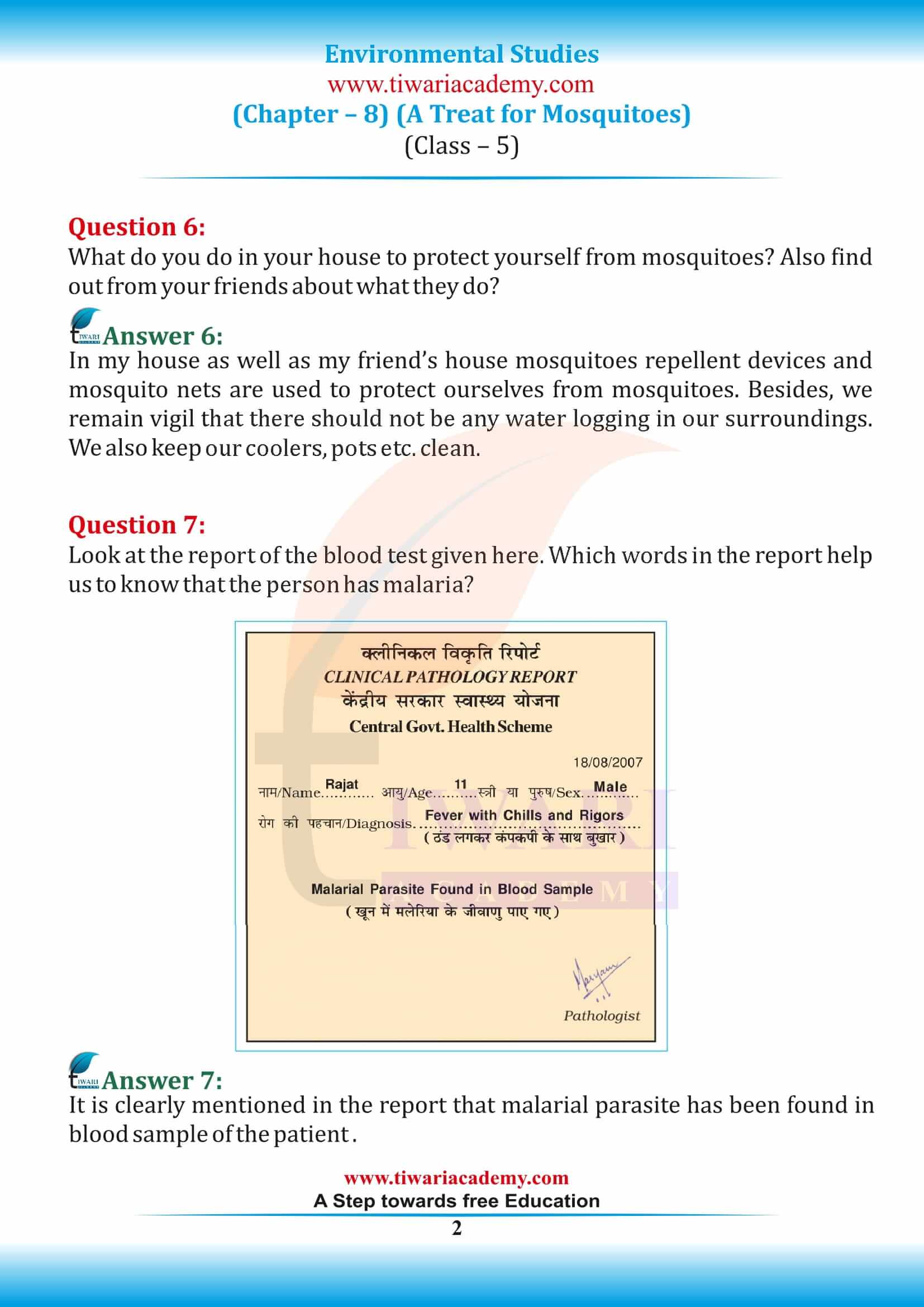 Class 5 EVS Chapter 8 A Treat for Mosquitoes